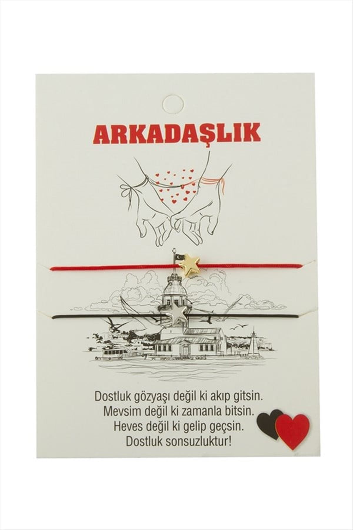 Yıldız Arkadaşlık İp Bileklik 2 Adet - Kırmızı