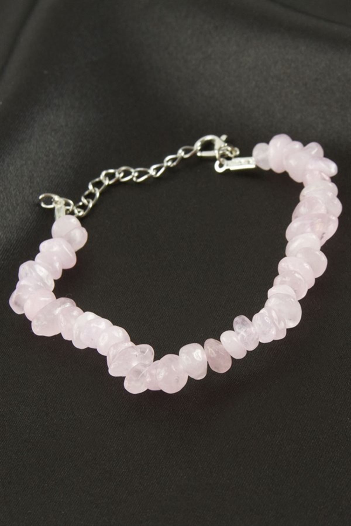Pembe Kuvars Kırık Doğaltaş Bileklik - Pembe