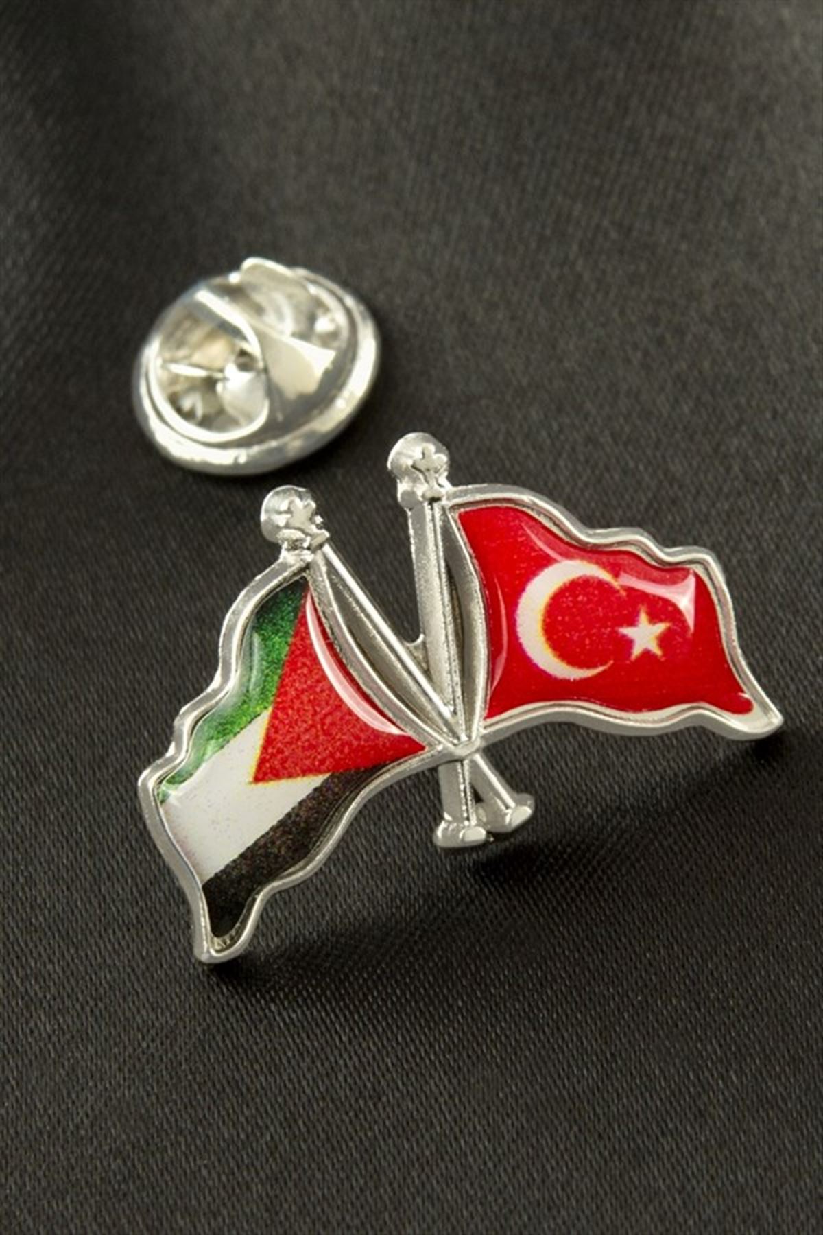 Ay Yıldız Filistin Yaka Rozet - Gümüş Rengi
