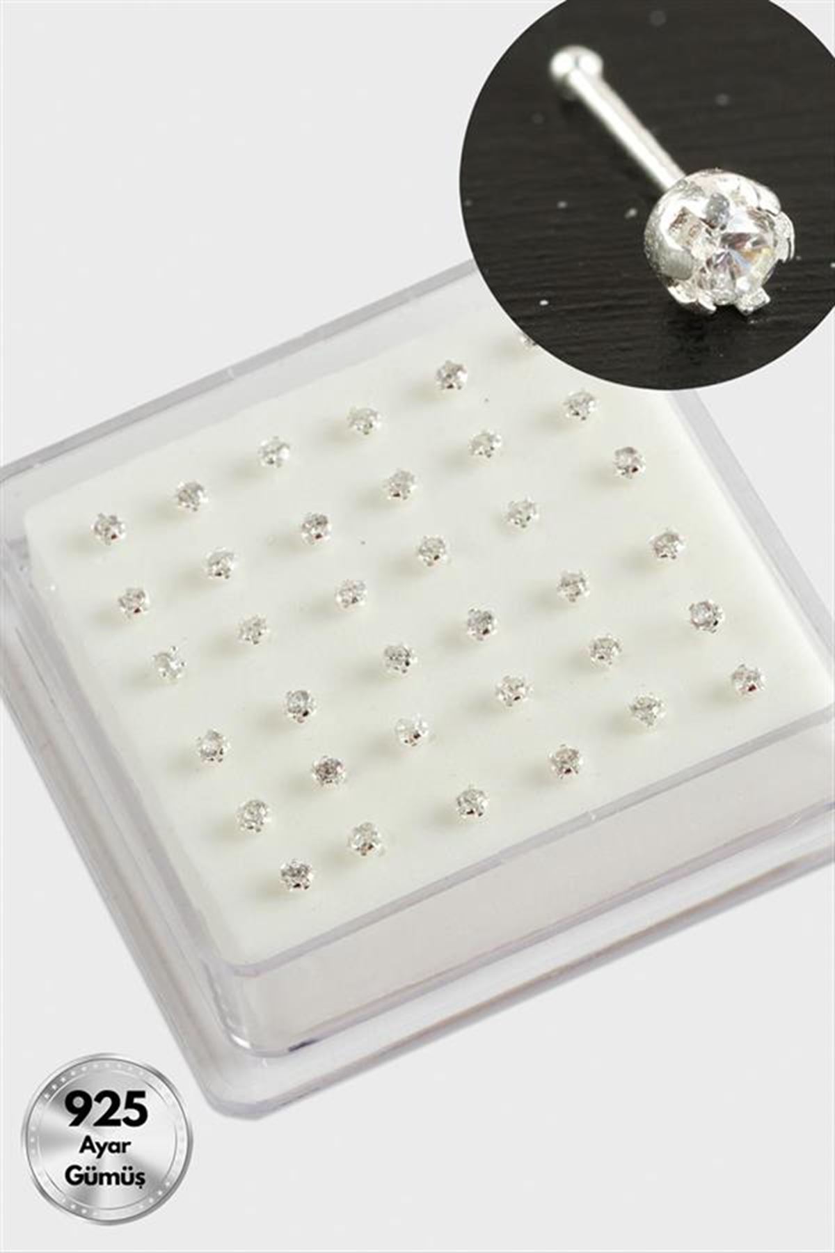 3 mm Zirkon Tek Taşlı Gümüş Hızma 36 Adet - Gümüş Rengi