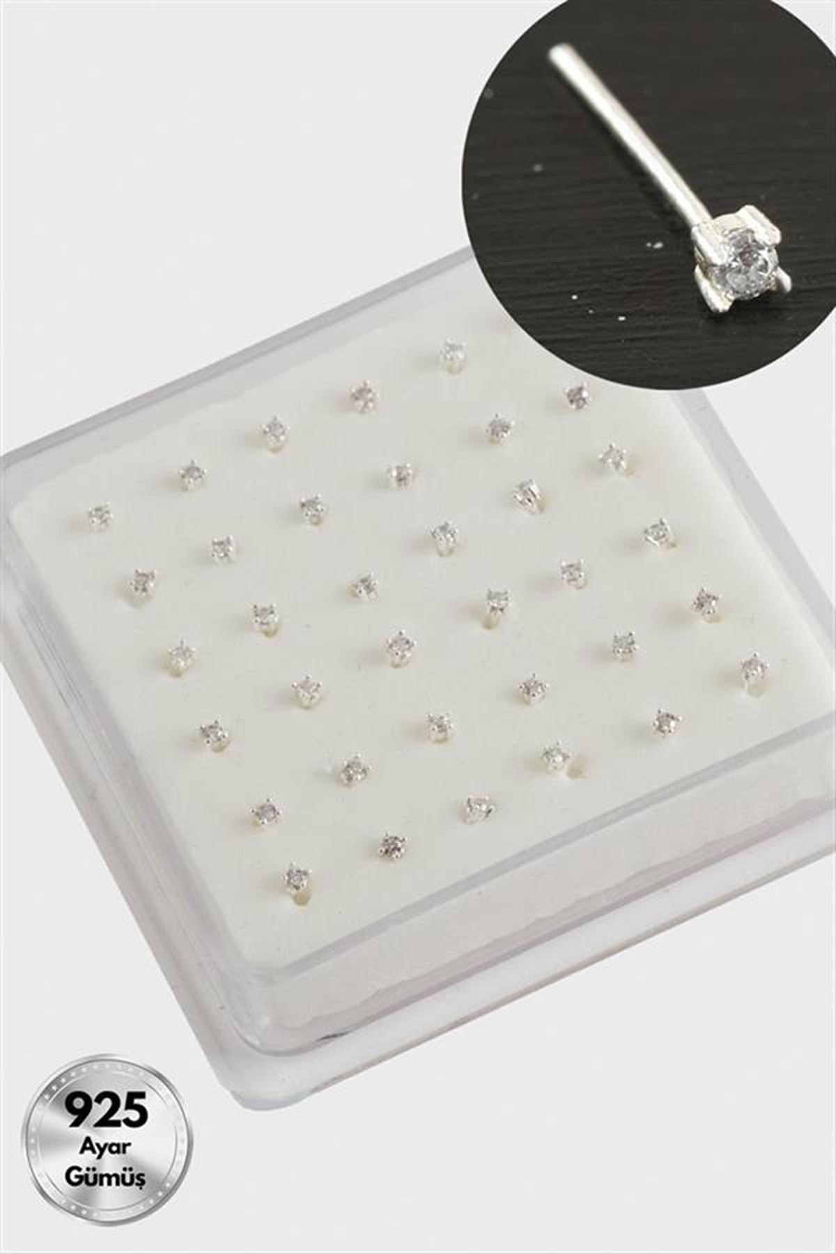 2 mm Kare Zirkon Tek Taşlı Gümüş Hızma 36 Adet - Gümüş Rengi