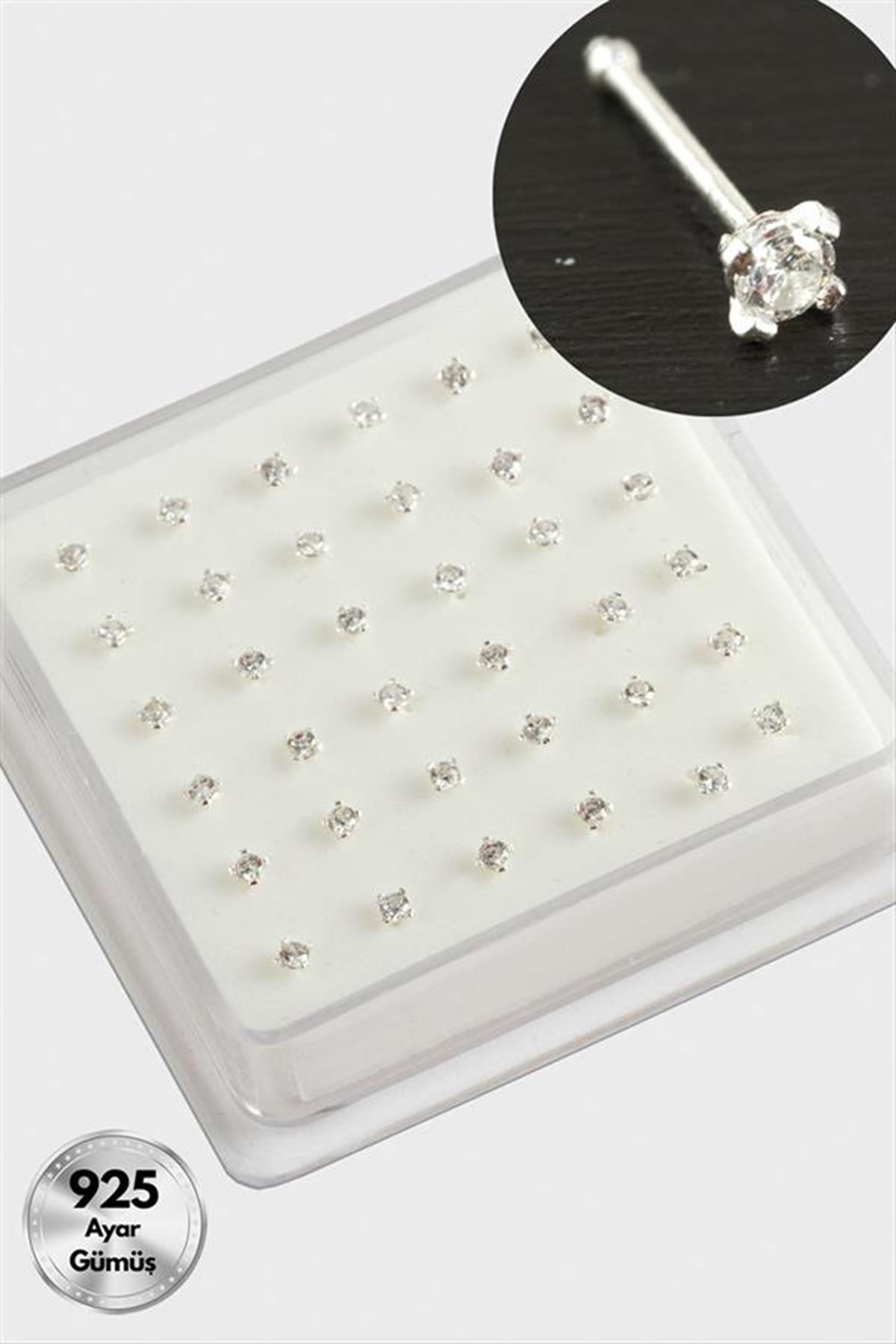 3 mm Kare Zirkon Tek Taşlı Gümüş Hızma 36 Adet - Gümüş Rengi