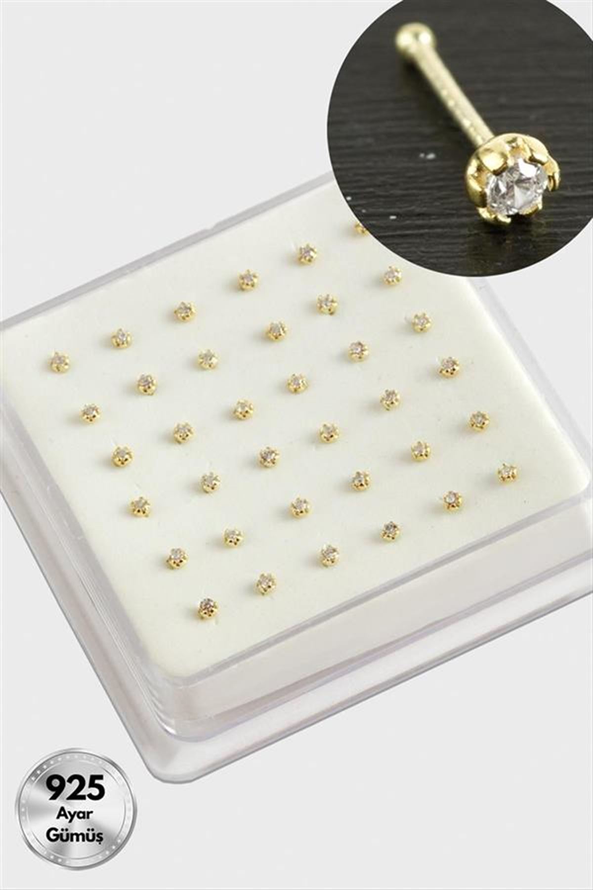 2 mm Zirkon Tek Taşlı Gümüş Hızma 36 Adet - Sarı