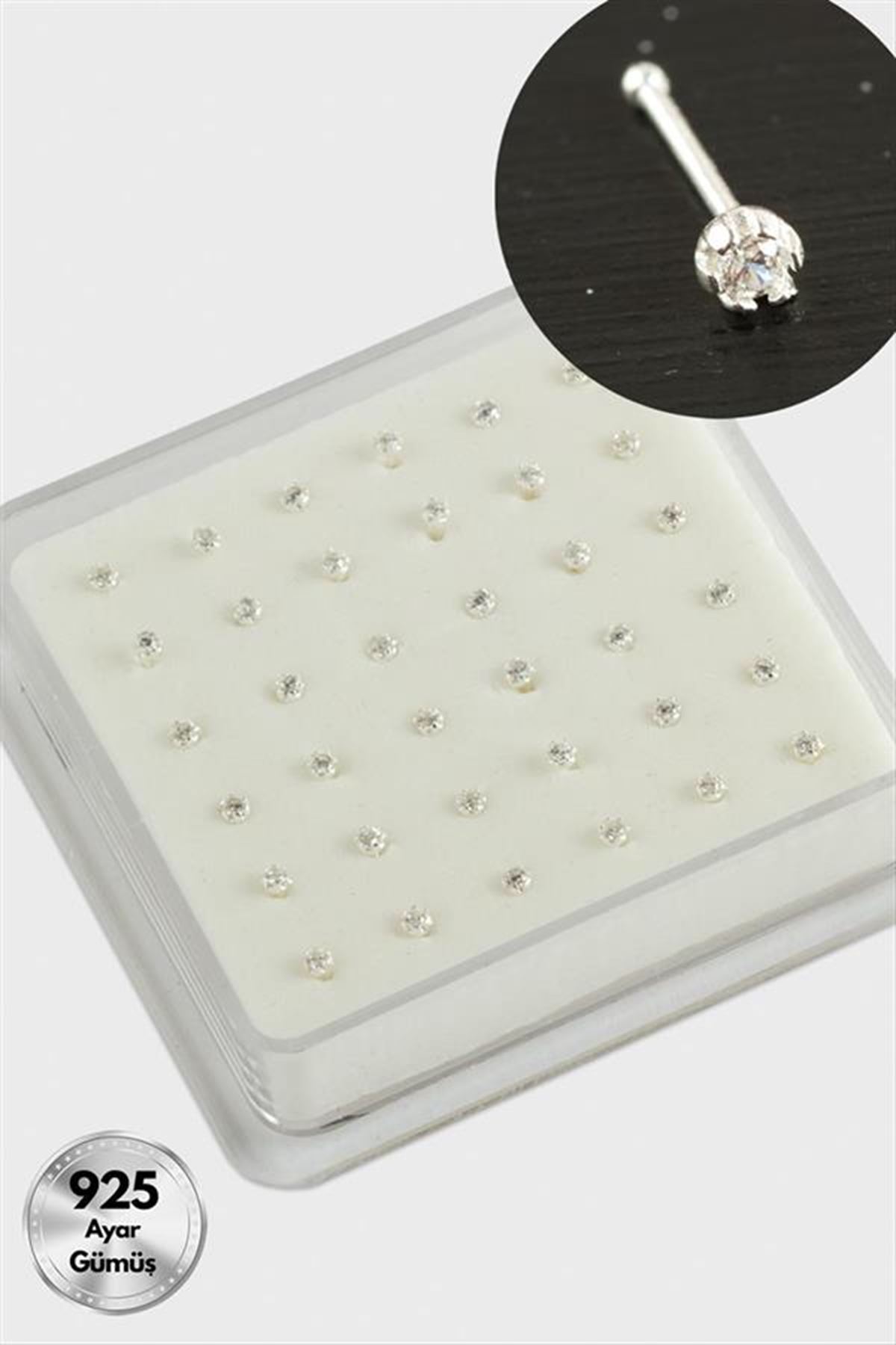 2 mm Zirkon Tek Taşlı Gümüş Hızma 36 Adet - Gümüş Rengi