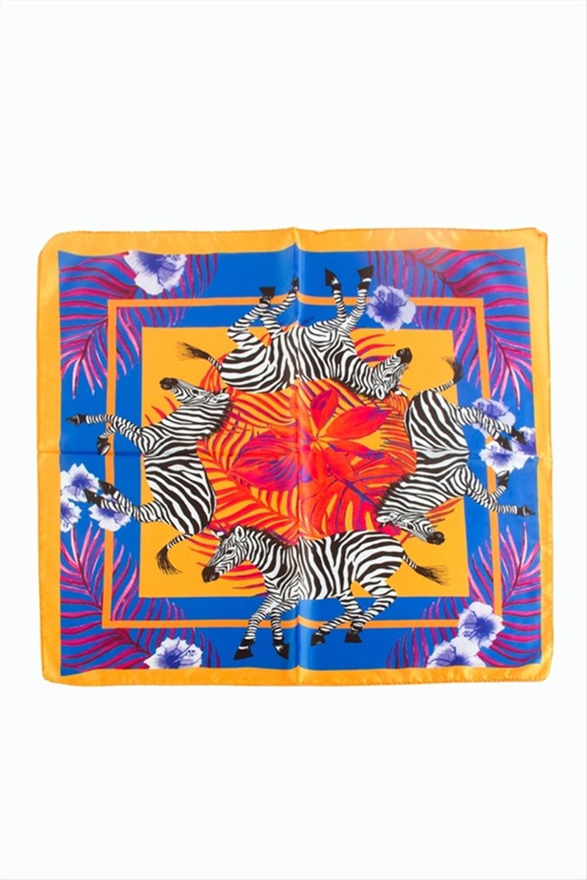 Zebra Desenli Zr Şifon Fular 50*50 cm - Turuncu