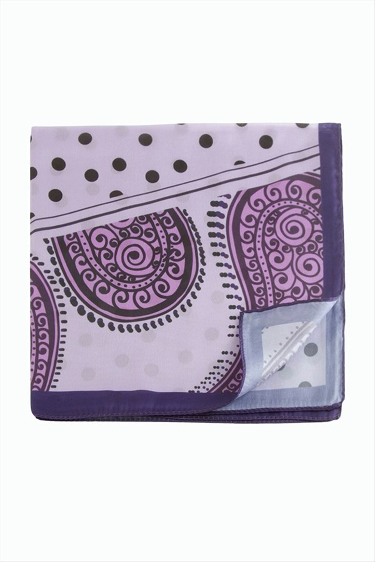 Benekli Desenli Zr Şifon Fular 50*50 cm - Lila