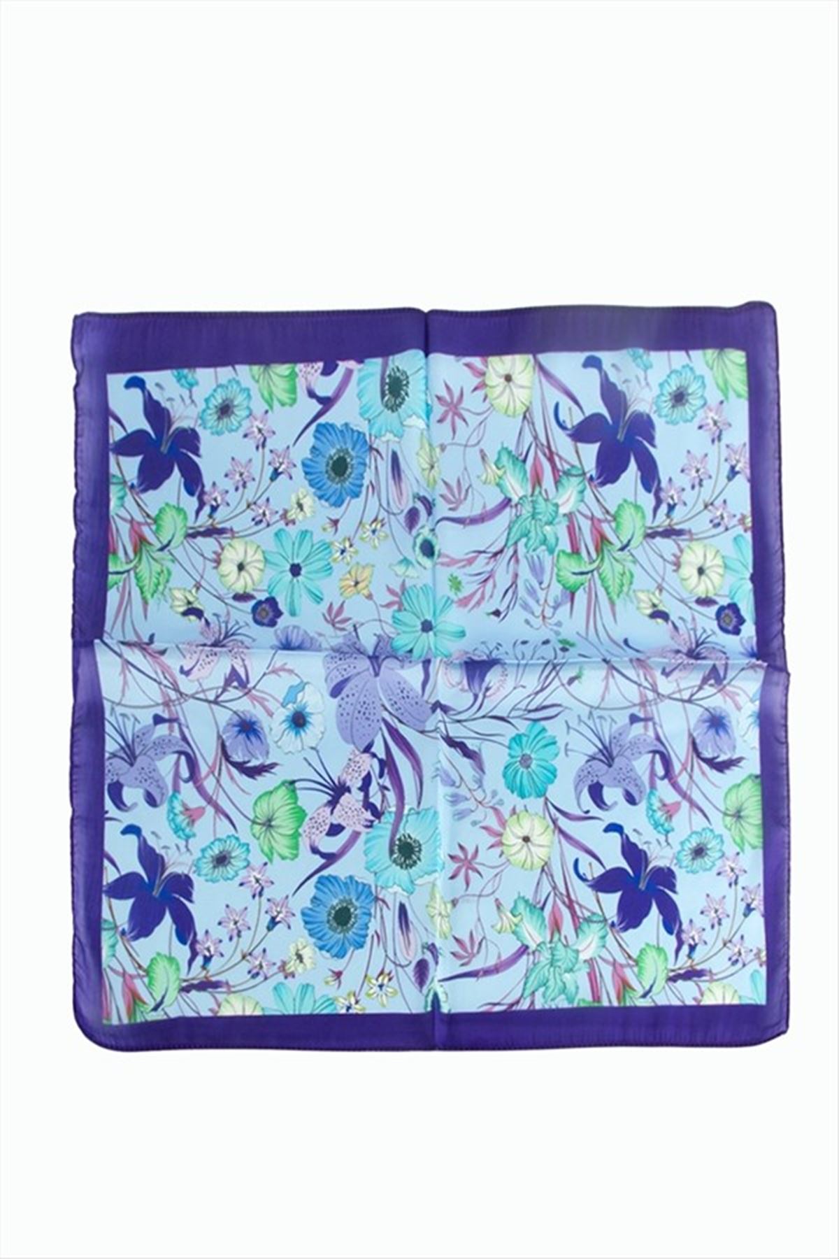 Çiçek Desenli Mor Renkli Zr Şifon Fular 50*50 cm - Mor