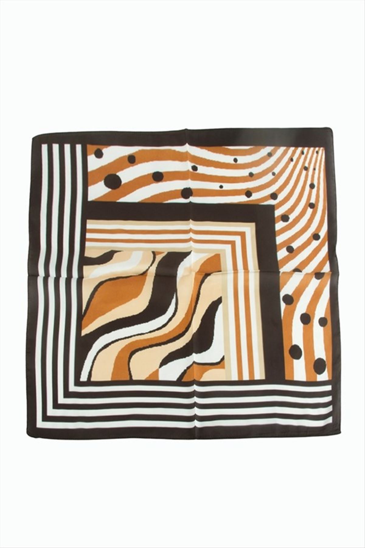 Benekli Desenli Zr Şifon Fular 50*50 cm - Kahverengi