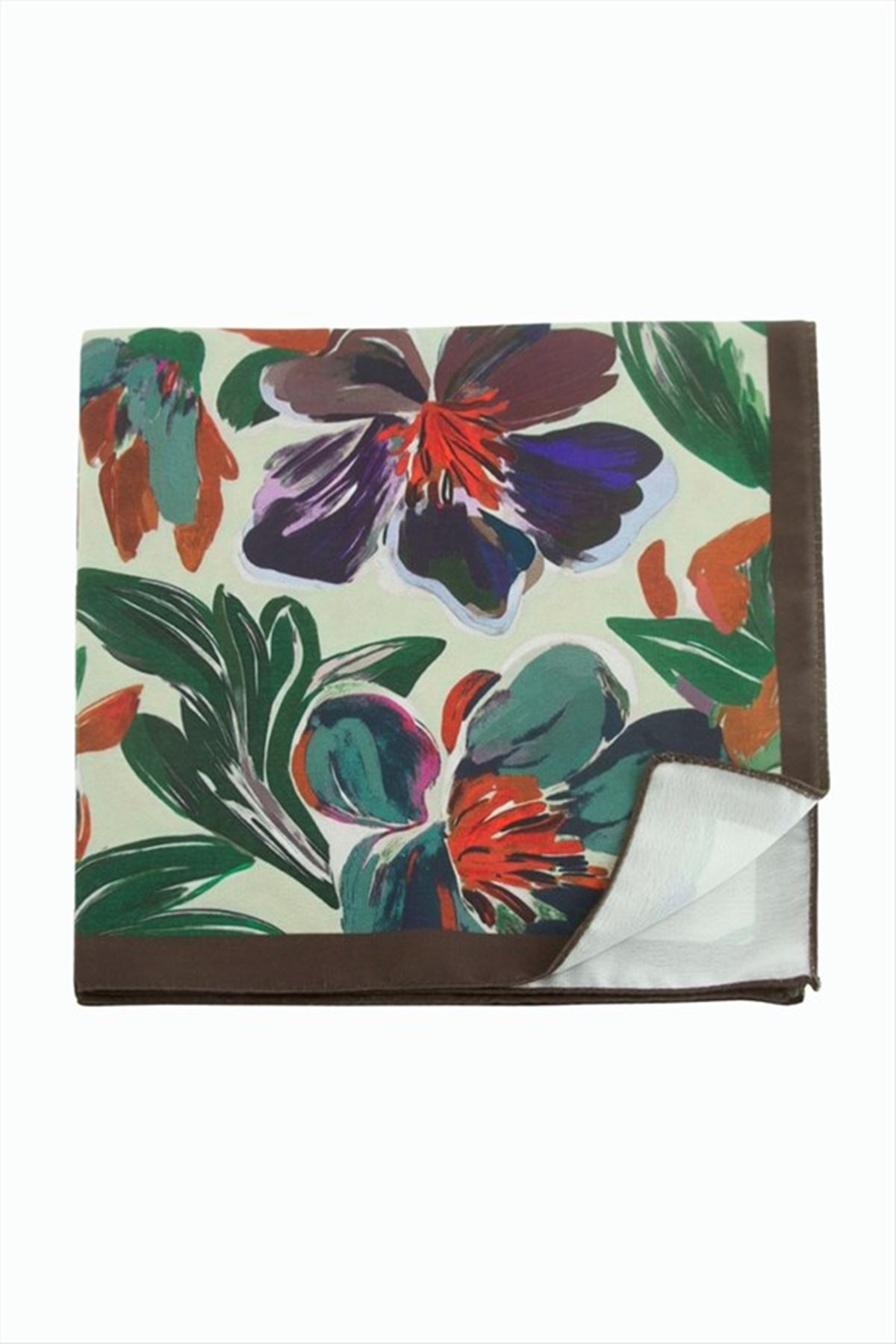 Çiçek Desenli Zr Şifon Fular 50*50 cm - Yeşil