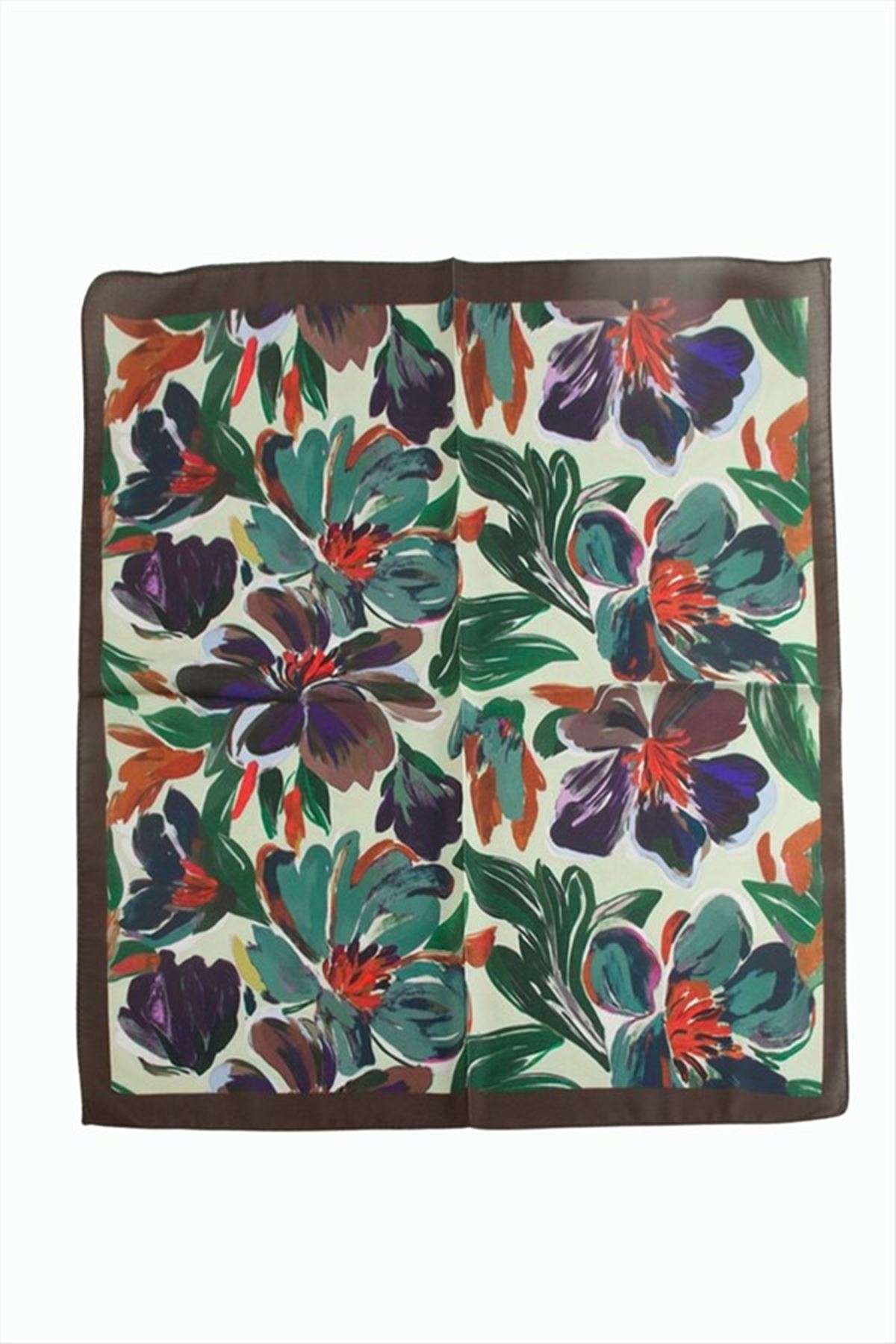 Çiçek Desenli Zr Şifon Fular 50*50 cm - Yeşil