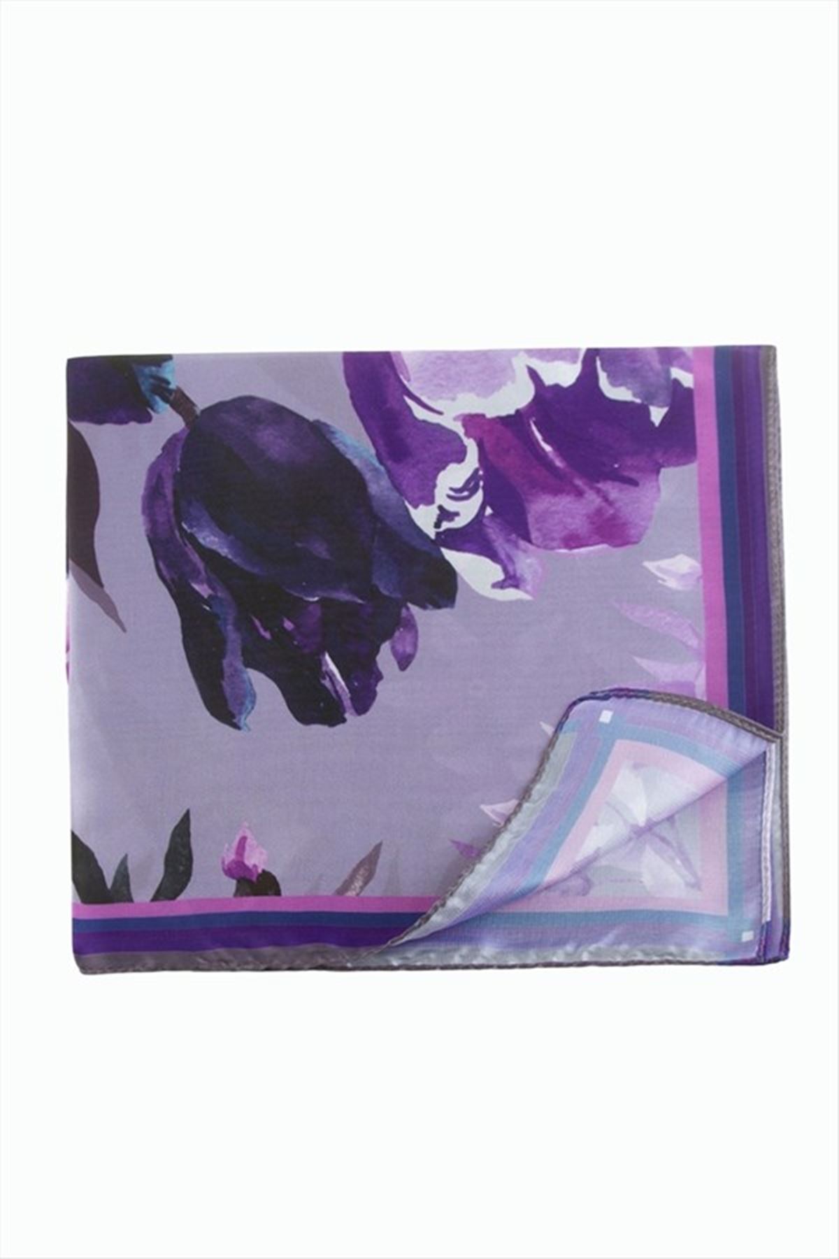 Orkide Desenli Zr Şifon Fular 50*50 cm - Mor