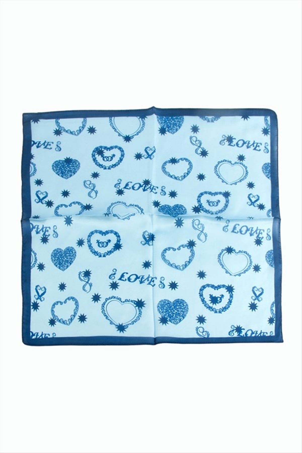 Kalp Desenli Zr Şifon Fular 50*50 cm - Mavi