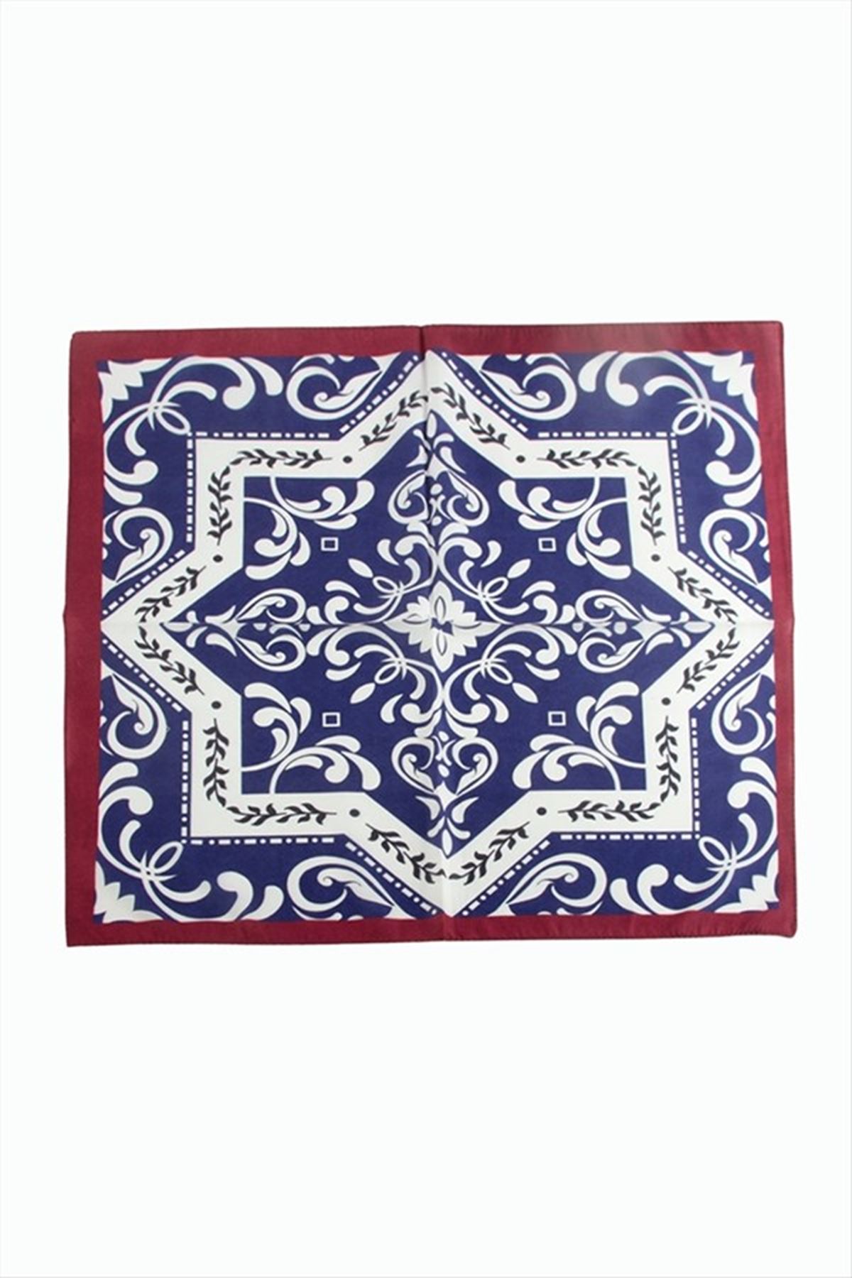 Çini Desenli Zr Şifon Fular 50*50 cm - Mavi