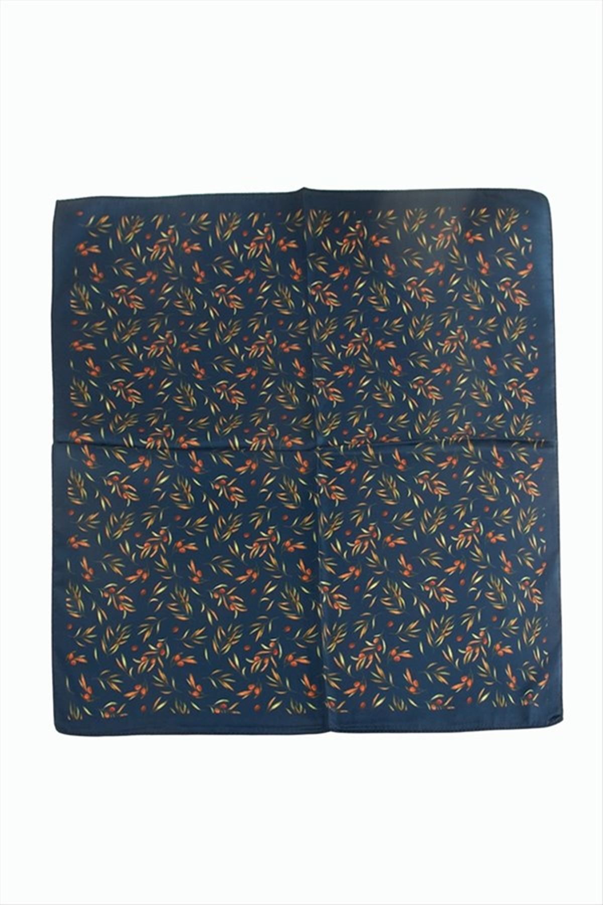 Kiraz Dal Desenli Zr Şifon Fular 50*50 cm - Lacivert