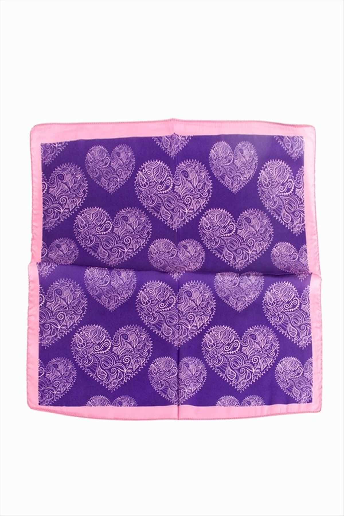 Kalp Desenli Zr Şifon Fular 50*50 cm - Mor