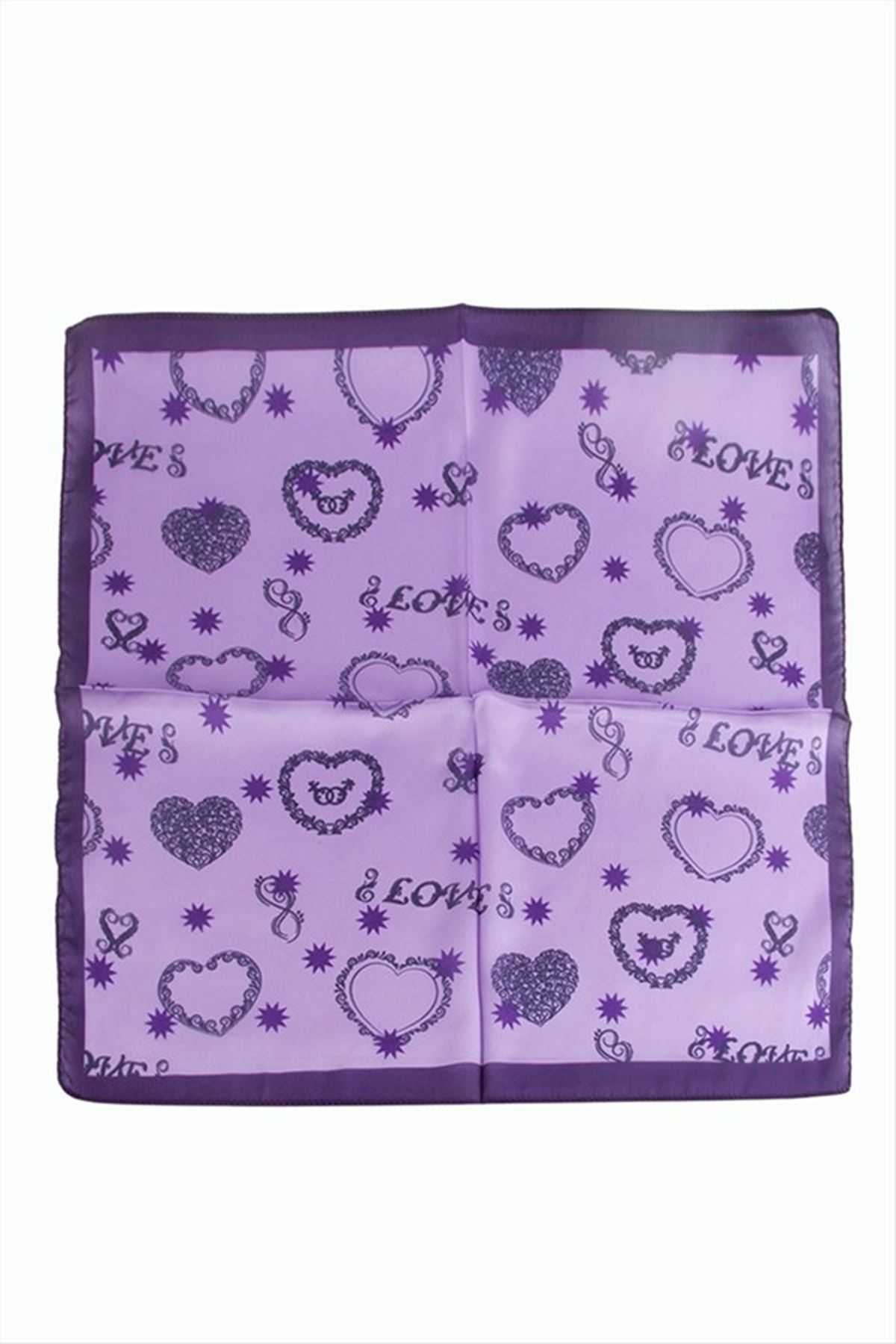 Kalp Yıldız Desenli Zr Şifon Fular 50*50 cm - Lila