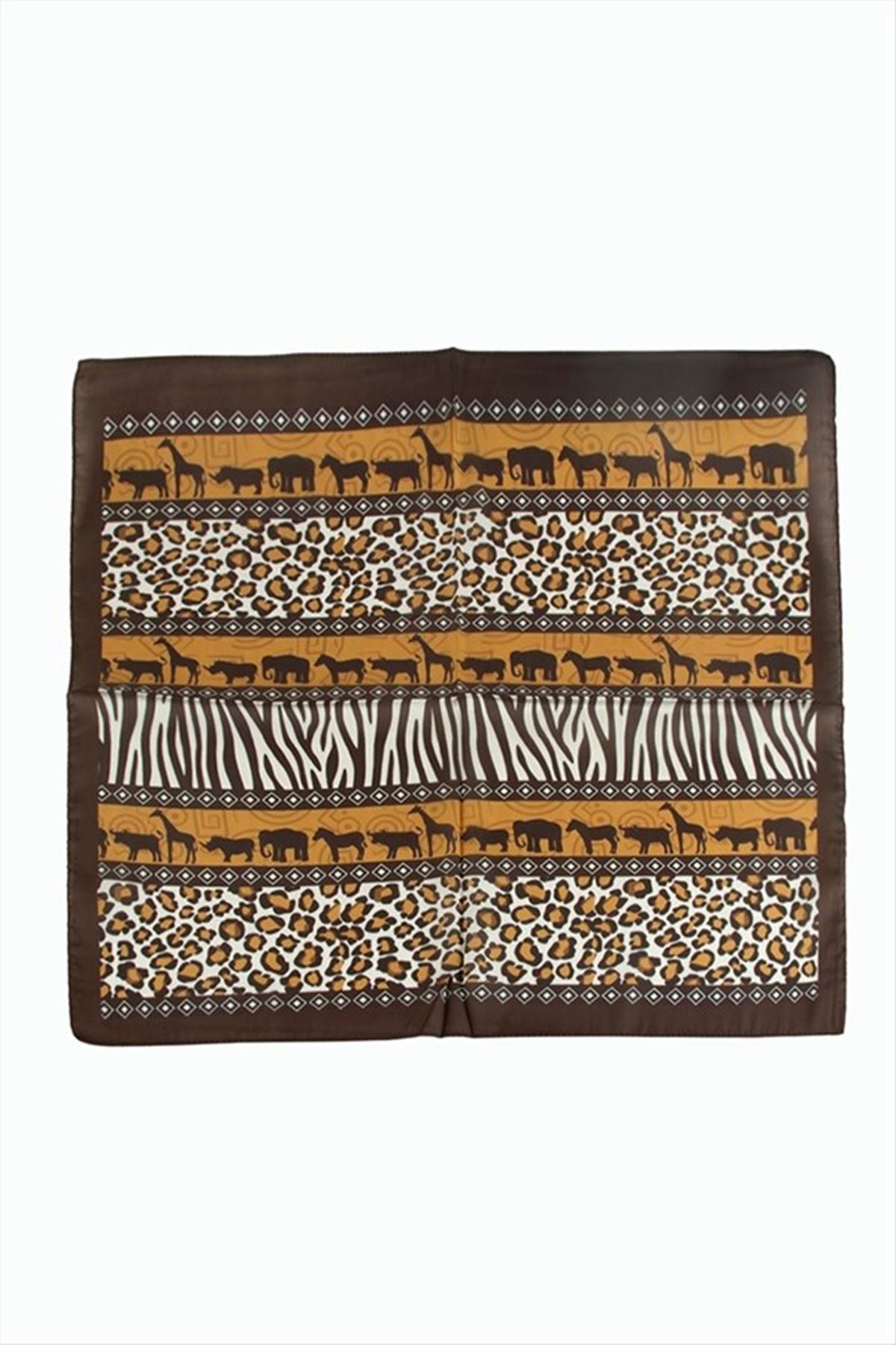 Leopar Desenli Zr Şifon Fular 50*50 cm - Kahverengi
