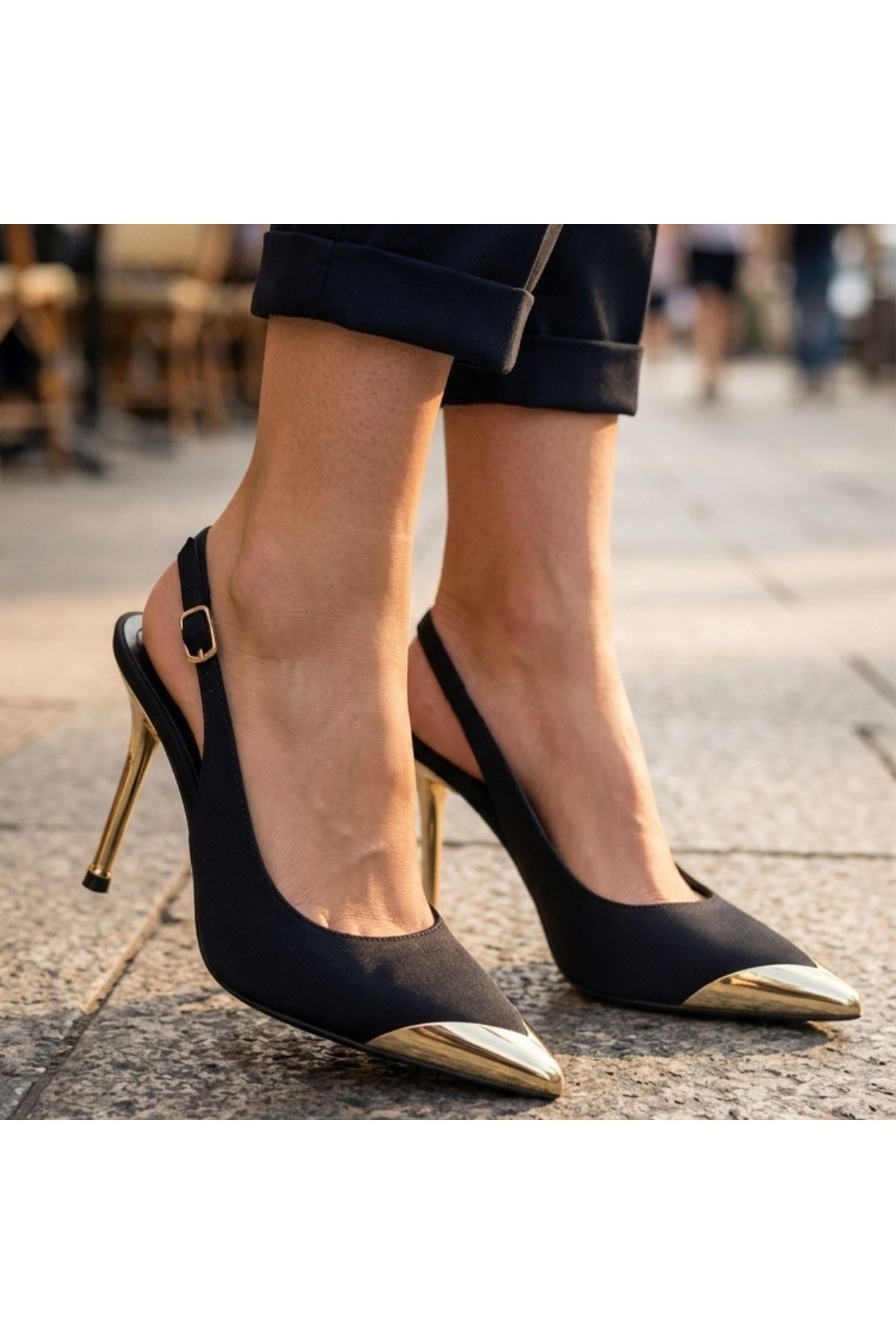 Puen Siyah Saten Stiletto Ayakkabı