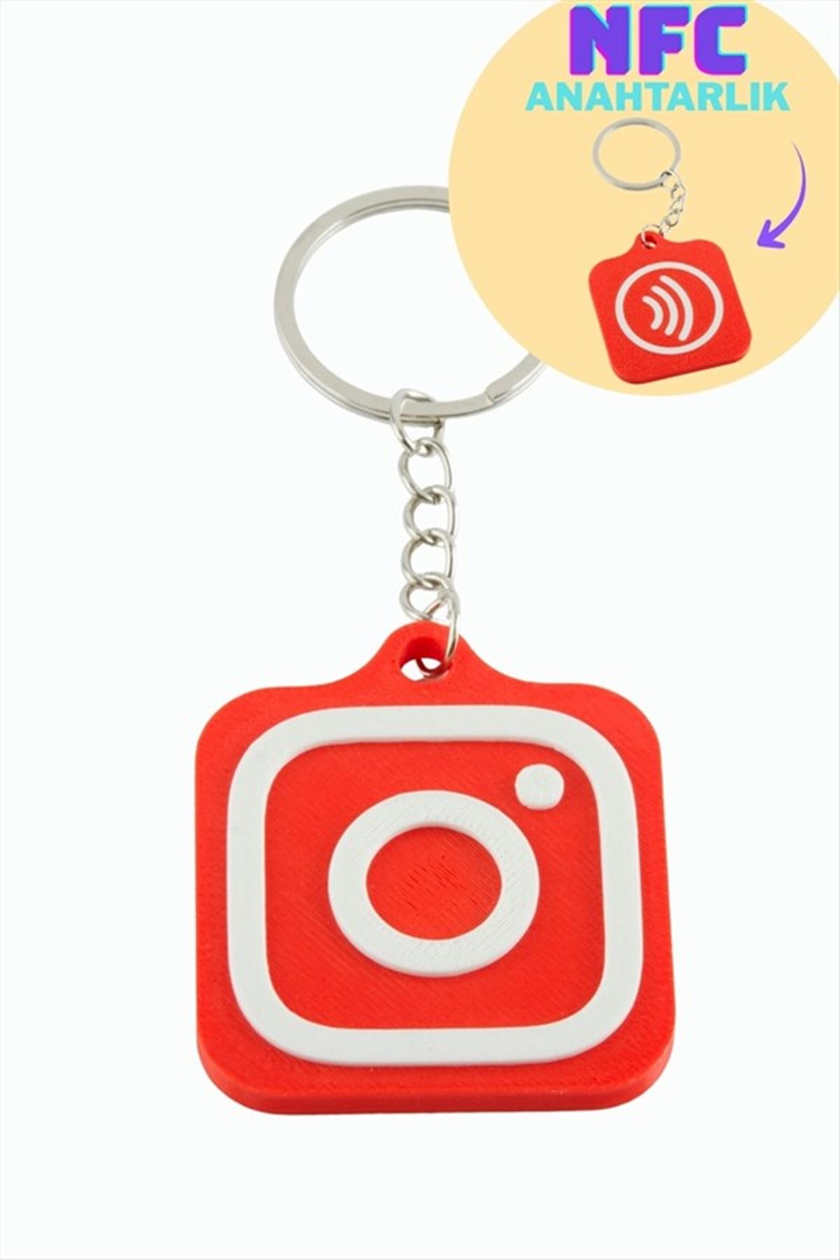 InstagramLogolu 3D Baskılı NFC Anahtarlık - Kırmızı