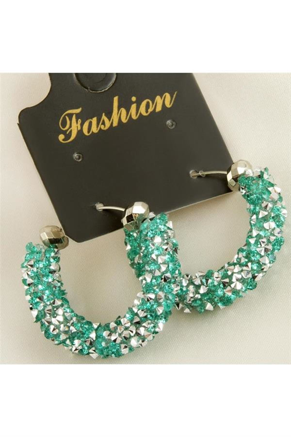 Swarovski Fitil Küpe - Yeşil-1