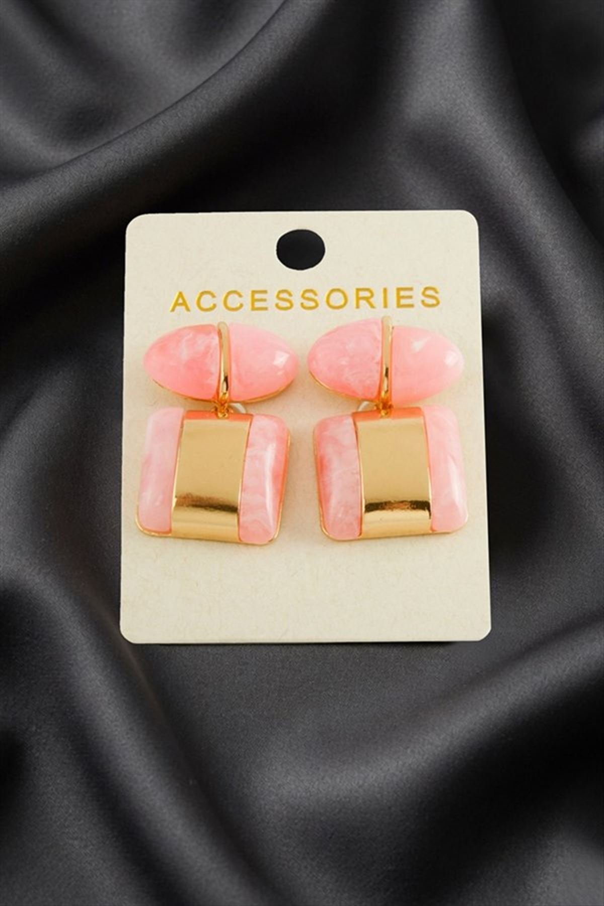 Kare Zr Model Küpe - Pembe