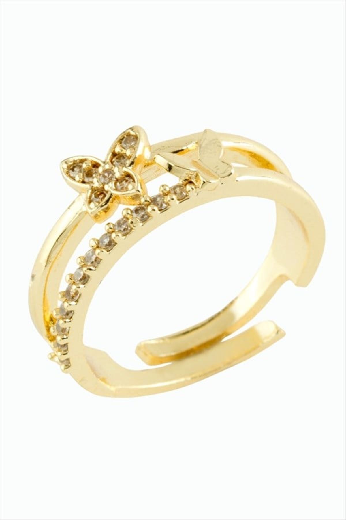 Kelebek Zirkon Taşlı Metal Yüzük - Gümüş Rengi