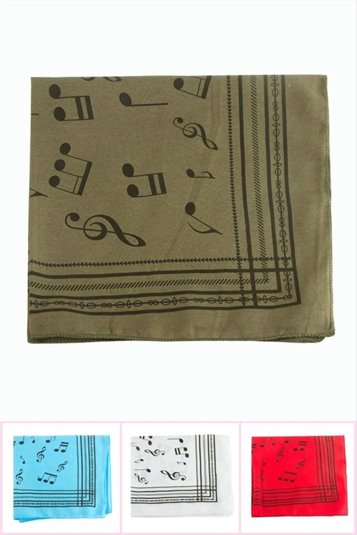 Nota Desenli Keten Bandana 50*50 - Ebruli