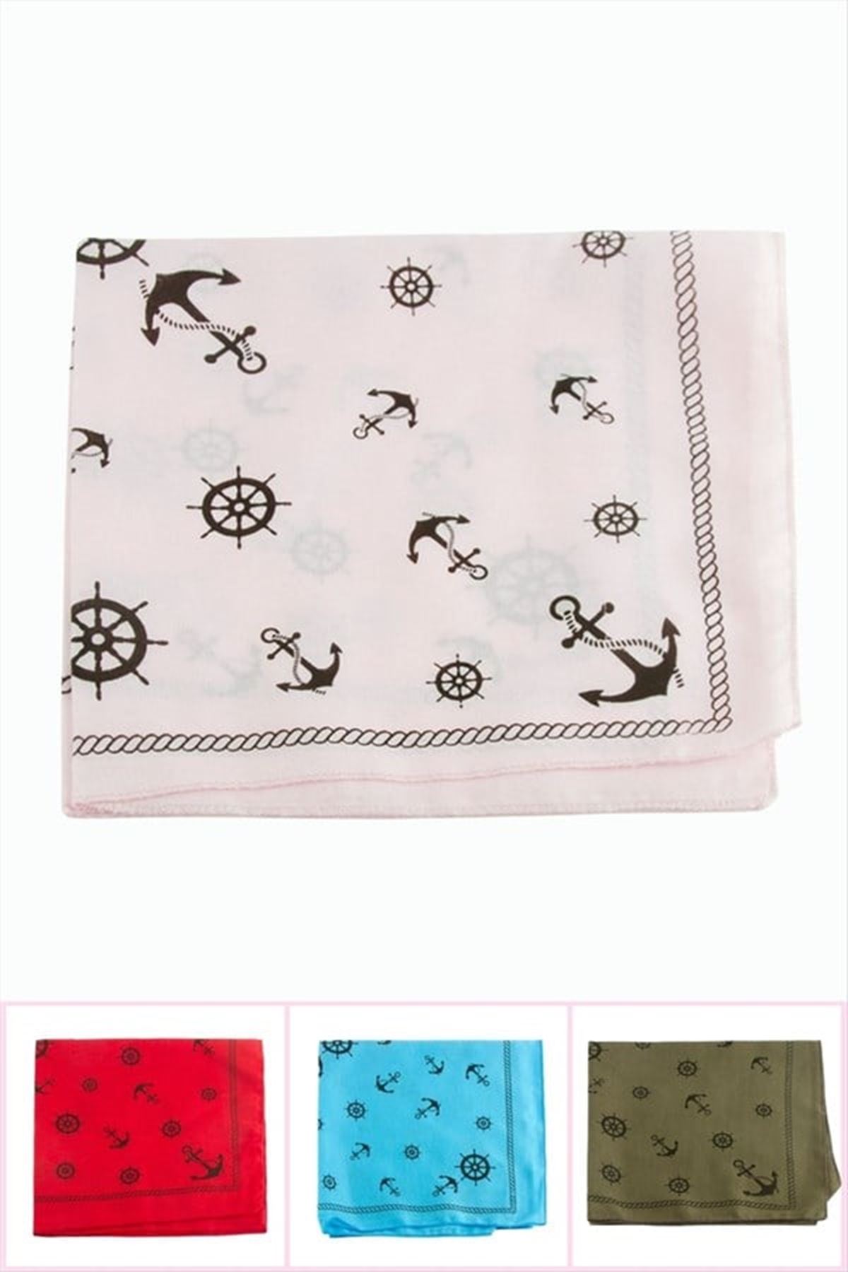 Dümen Çapa Desenli Keten Bandana 50*50 - Ebruli