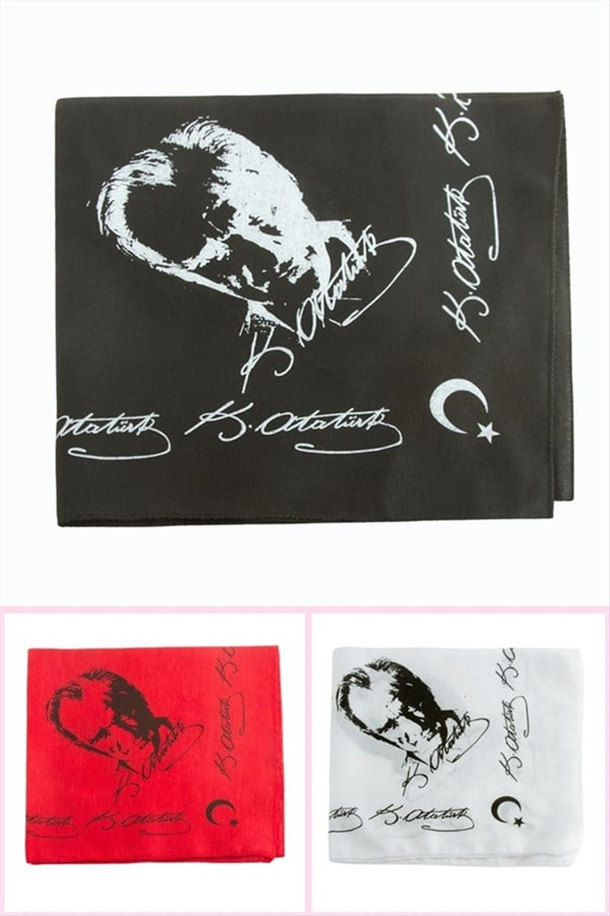 Atatürk İmzalı Desenli Keten Bandana 50*50 - Ebruli