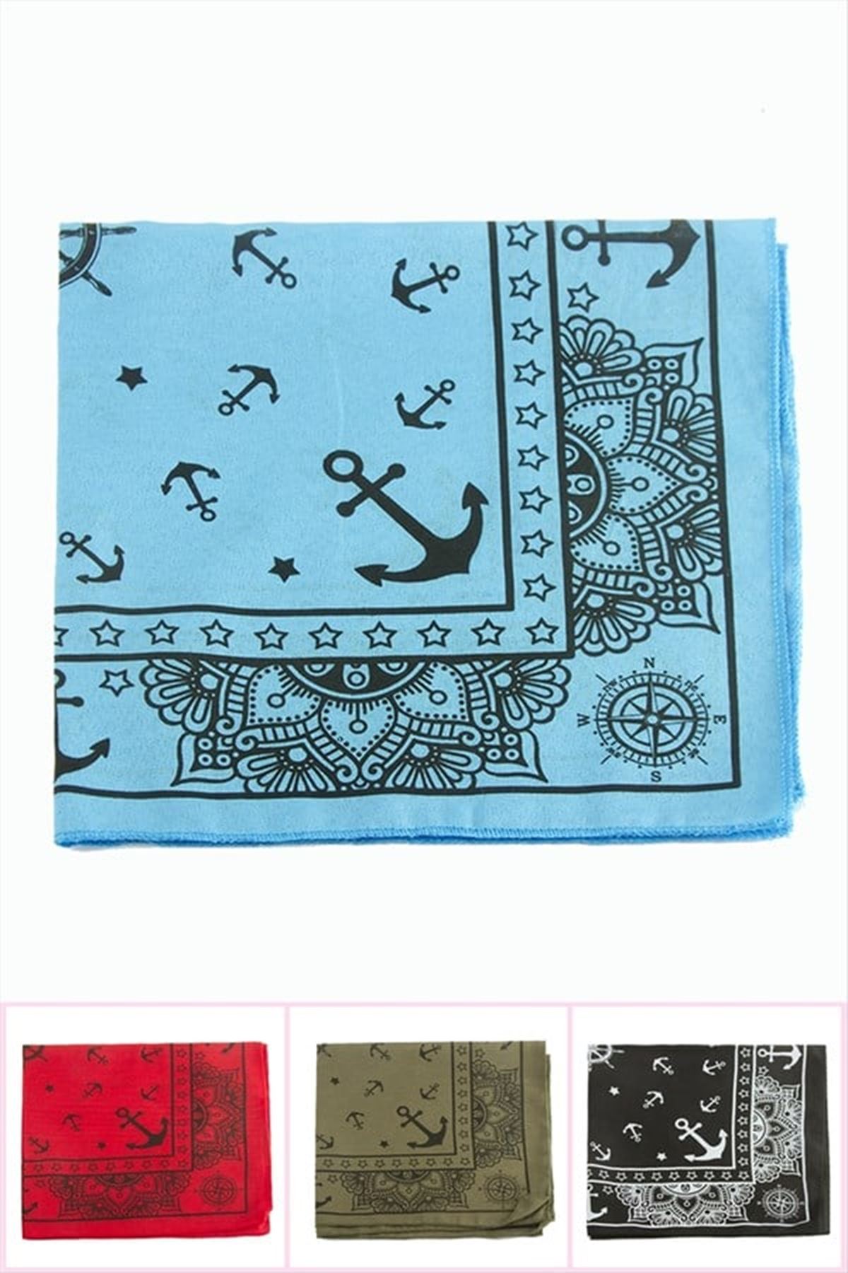 Çapa Desenli Keten Bandana 50*50 - Ebruli