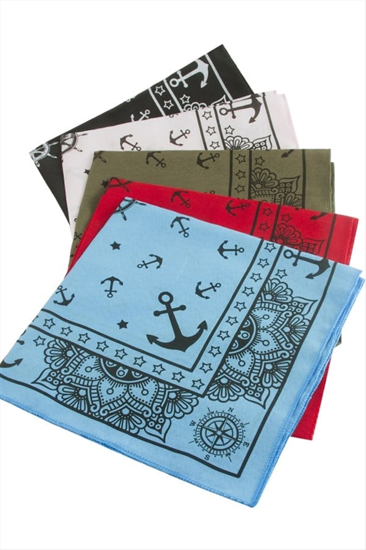 Çapa Desenli Keten Bandana 50*50 - Ebruli