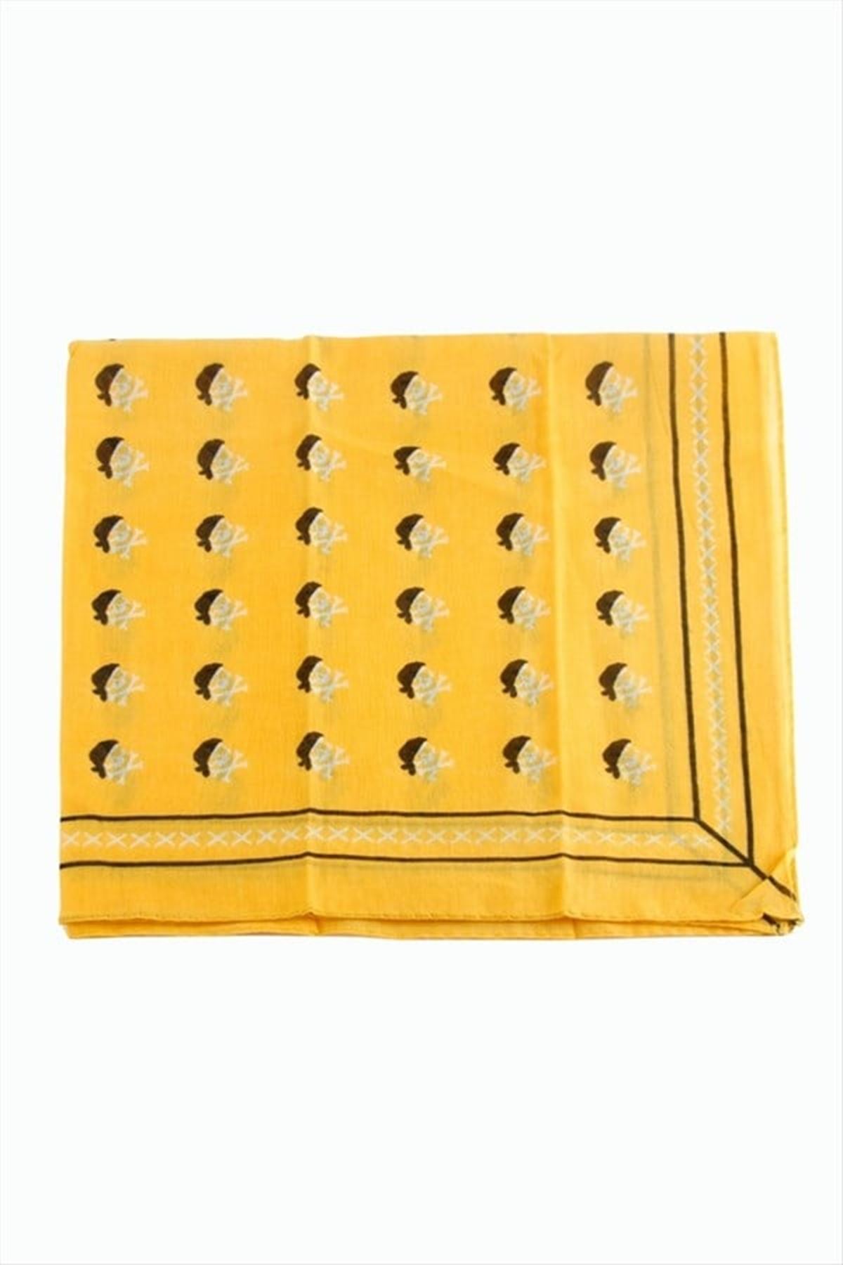 Kuru Kafa Desenli Bandana 50*50 - Sarı