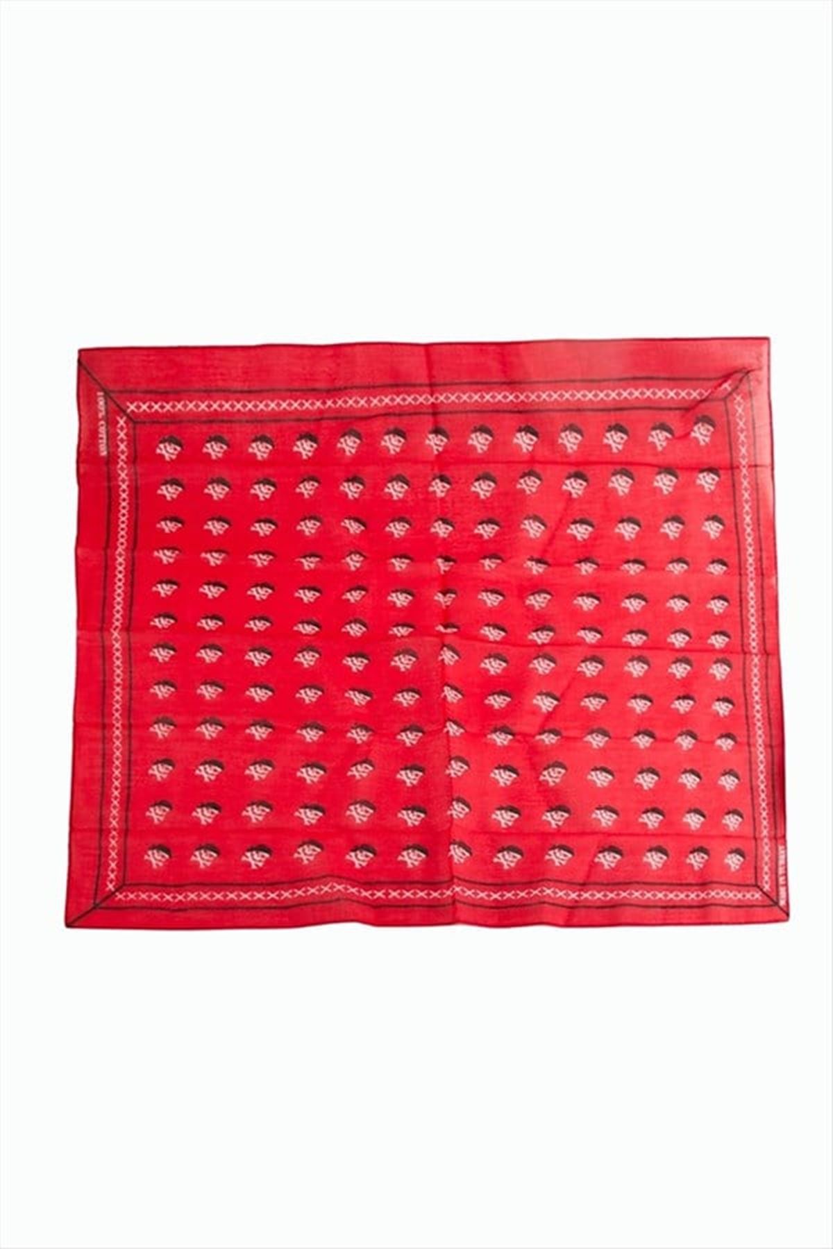 Kuru Kafa Desenli Bandana 50*50 - Kırmızı