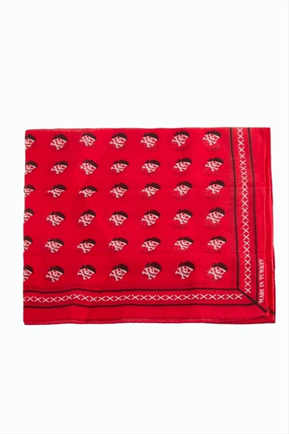 Kuru Kafa Desenli Bandana 50*50 - Kırmızı
