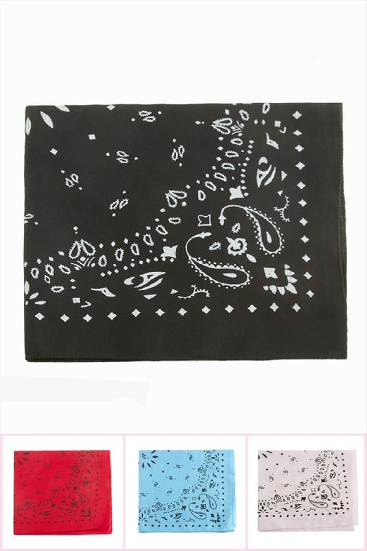 Çini Desenli Keten Bandana 50*50 - Ebruli