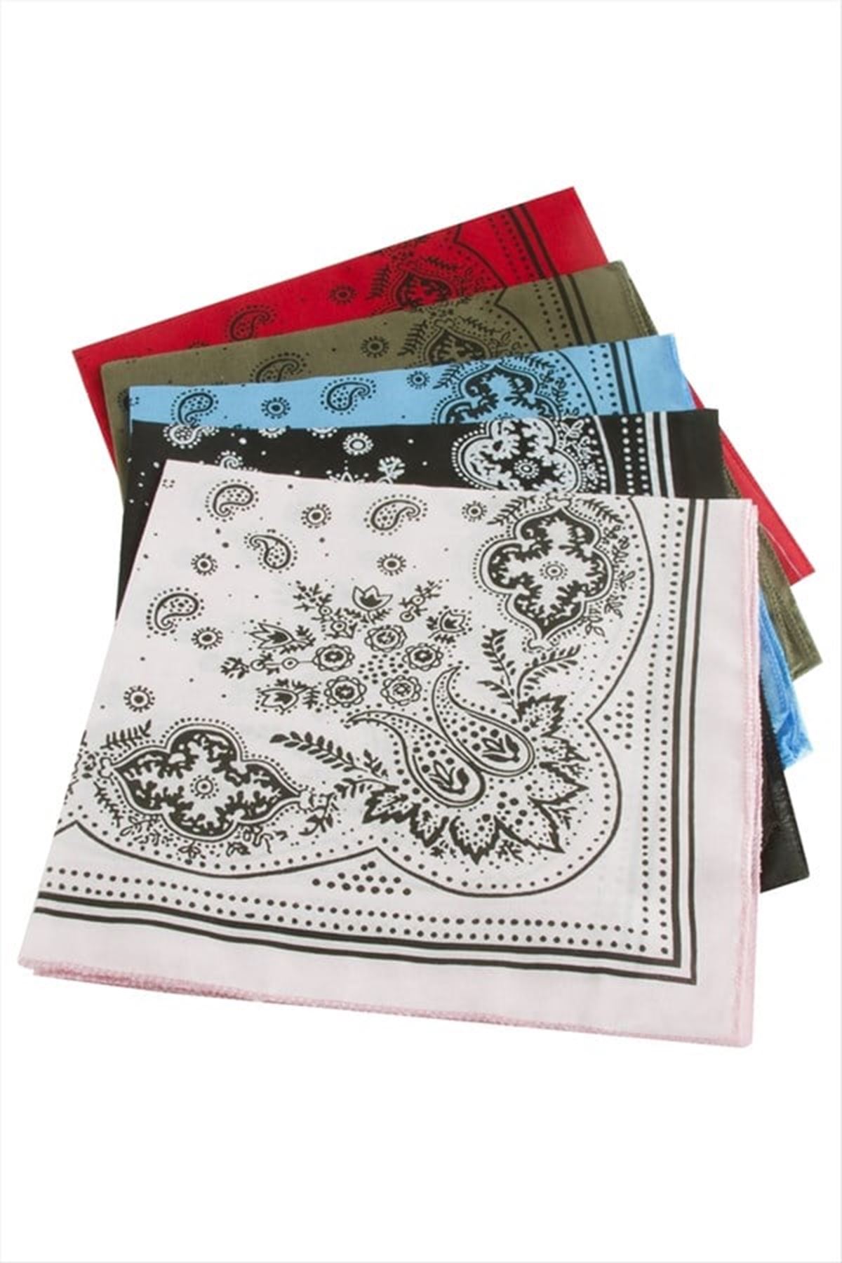 Çiçek Desenli Keten Bandana 50*50 - Ebruli