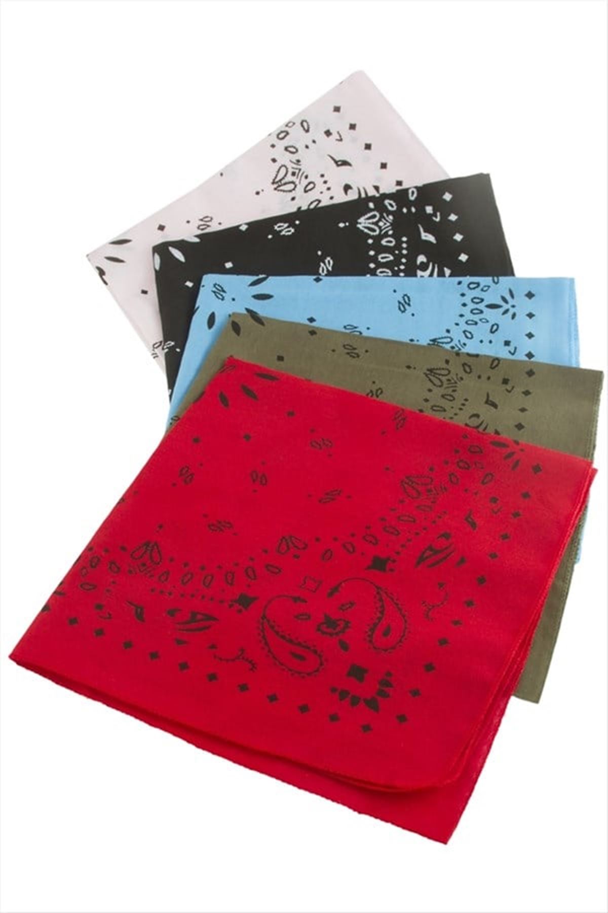 Çini Desenli Keten Bandana 50*50 - Ebruli