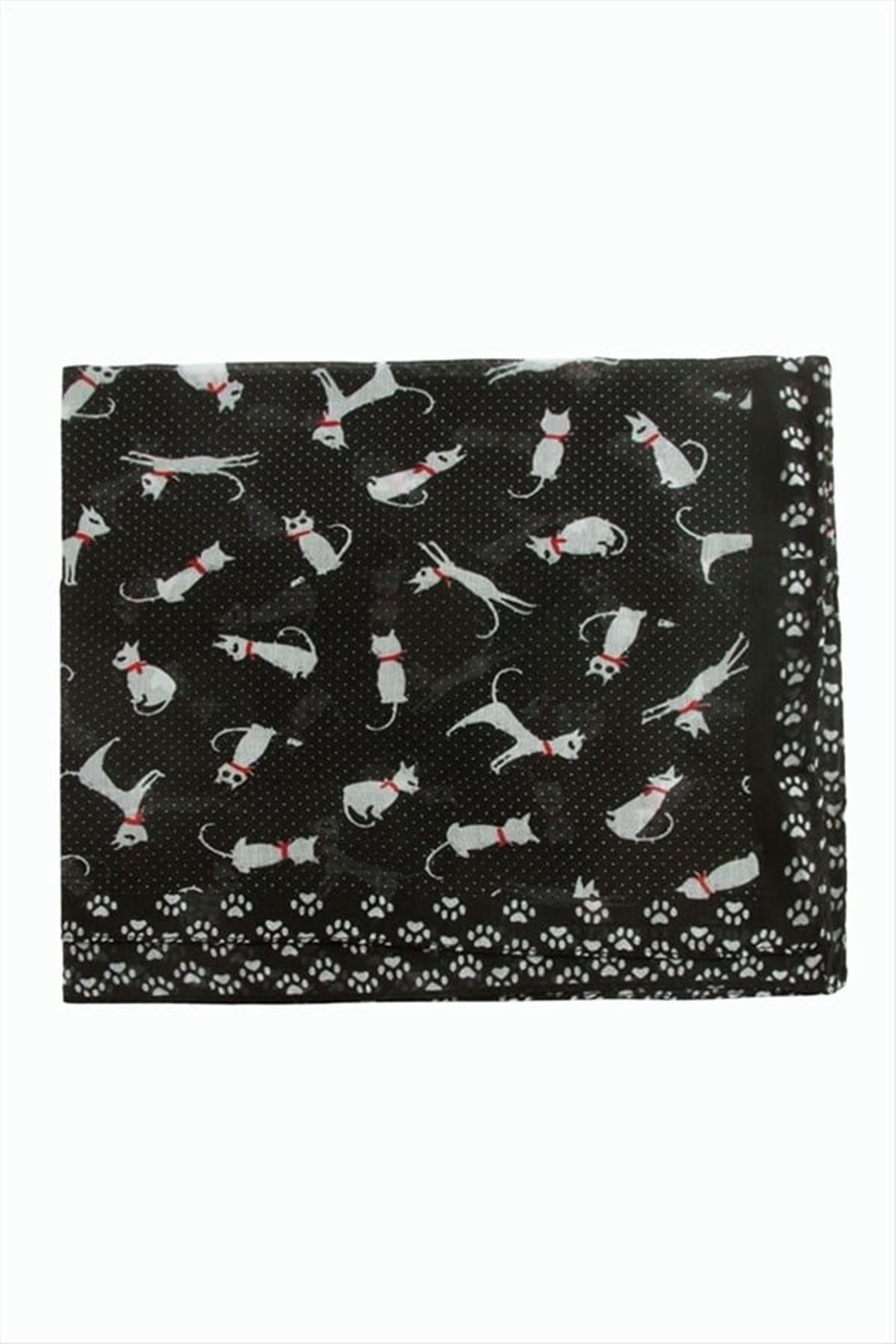 Kedi Desenli Bandana 50*50 - Siyah