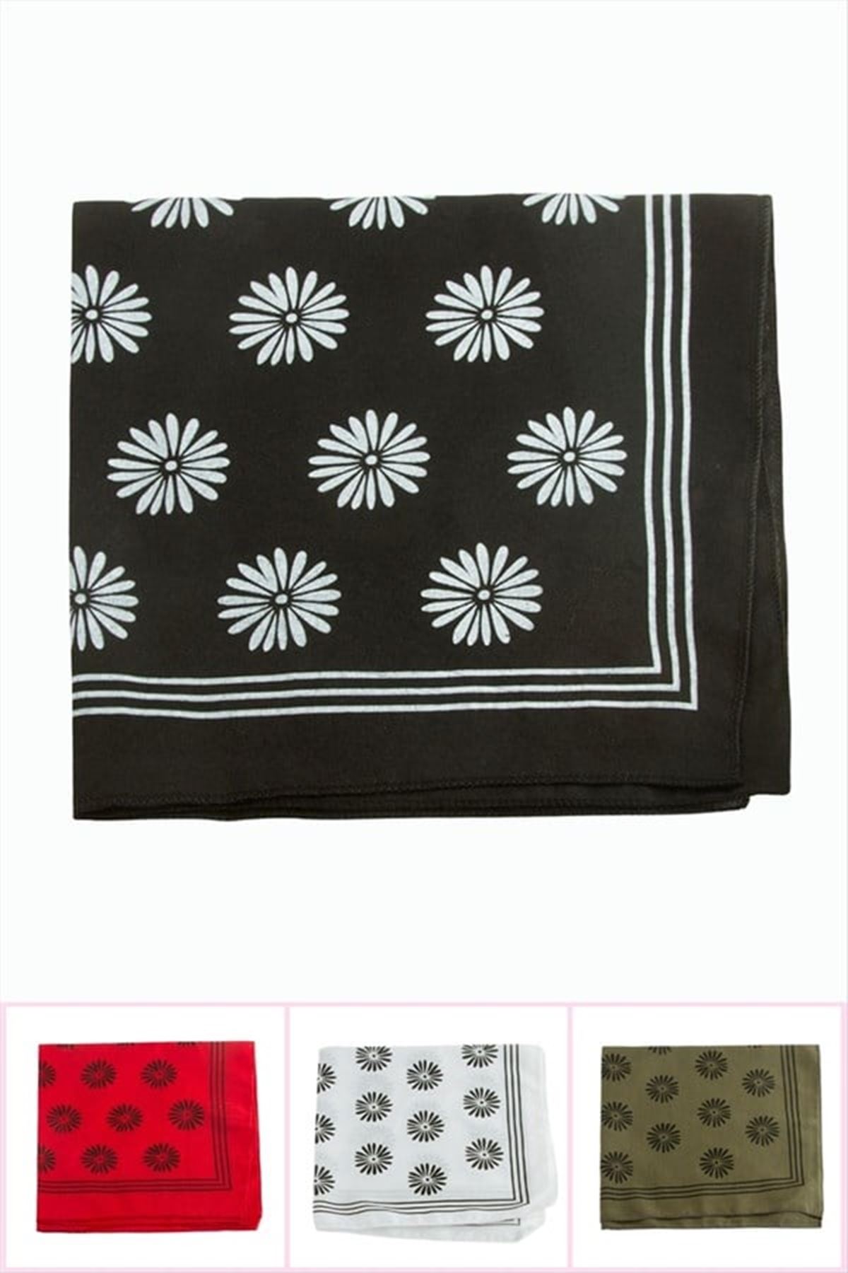 Çiçek Desenli Keten Bandana 50*50 - Ebruli