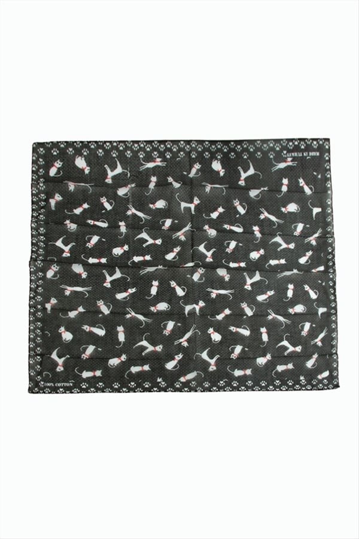 Kedi Desenli Bandana 50*50 - Siyah