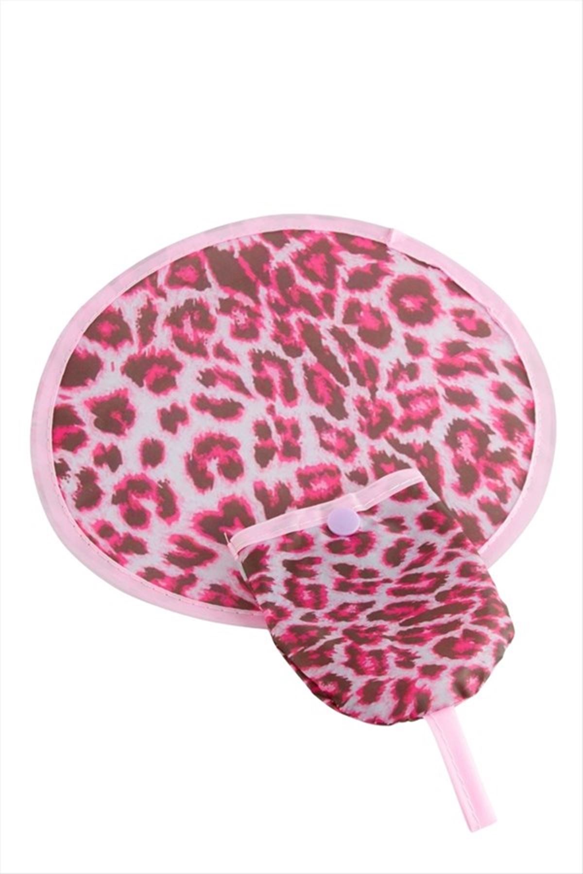 Leopar Desenli Kore Yelpaze - Pembe