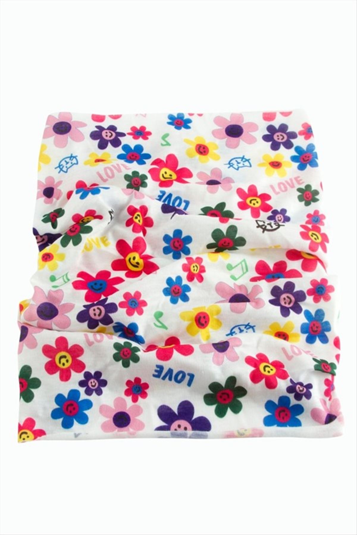 Papatya Desenli Baff Boyunluk - Beyaz