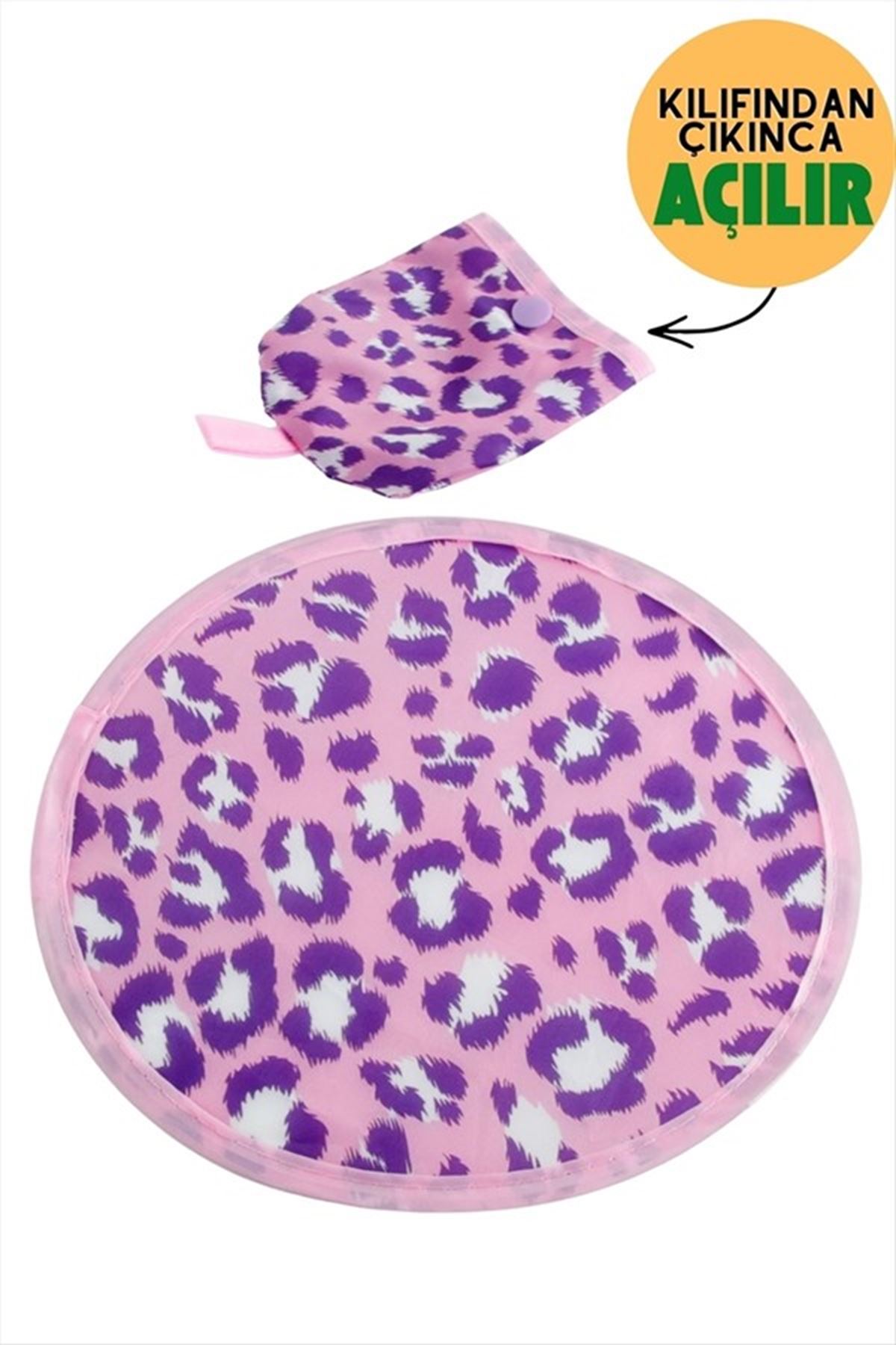 Leopar Desenli Kore Yelpaze - Pembe