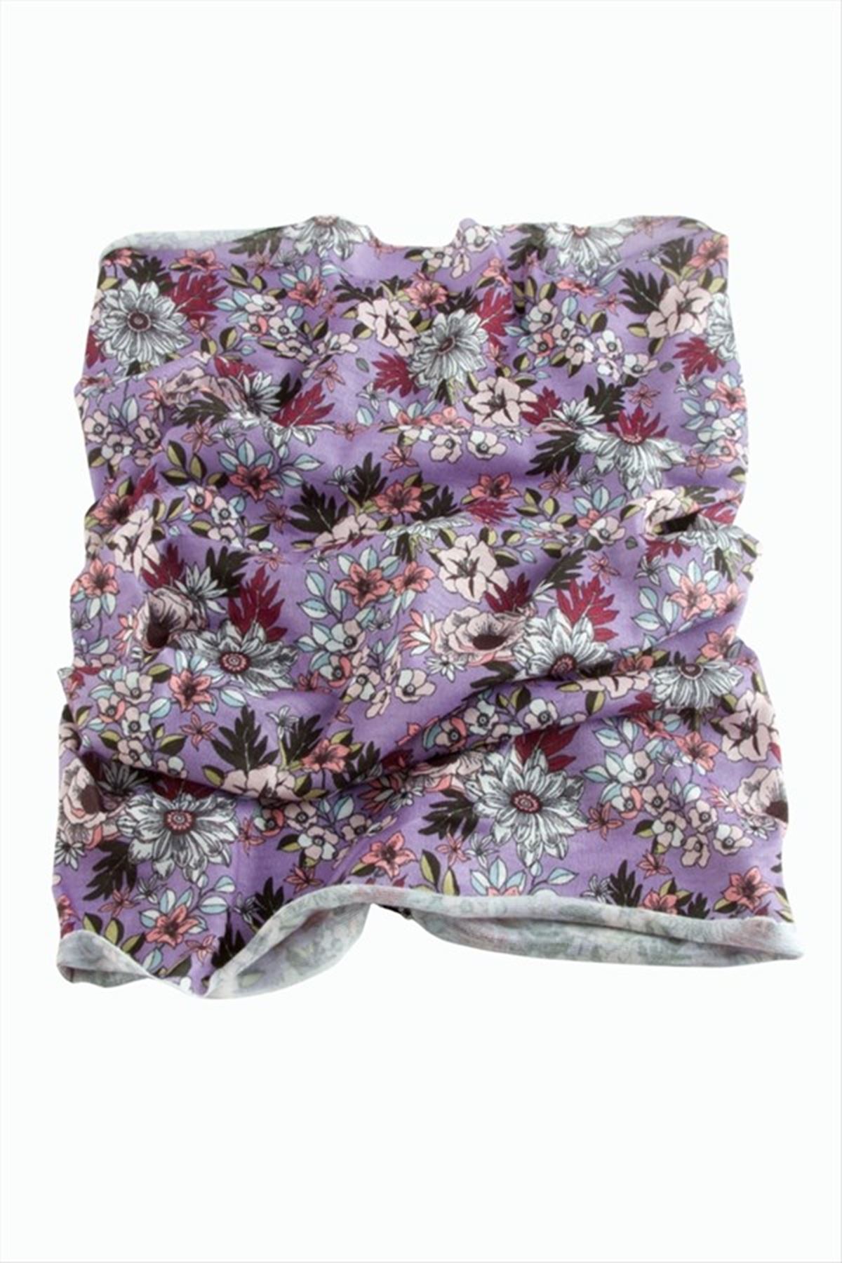 Çiçek Desenli Baff Boyunluk - Lila