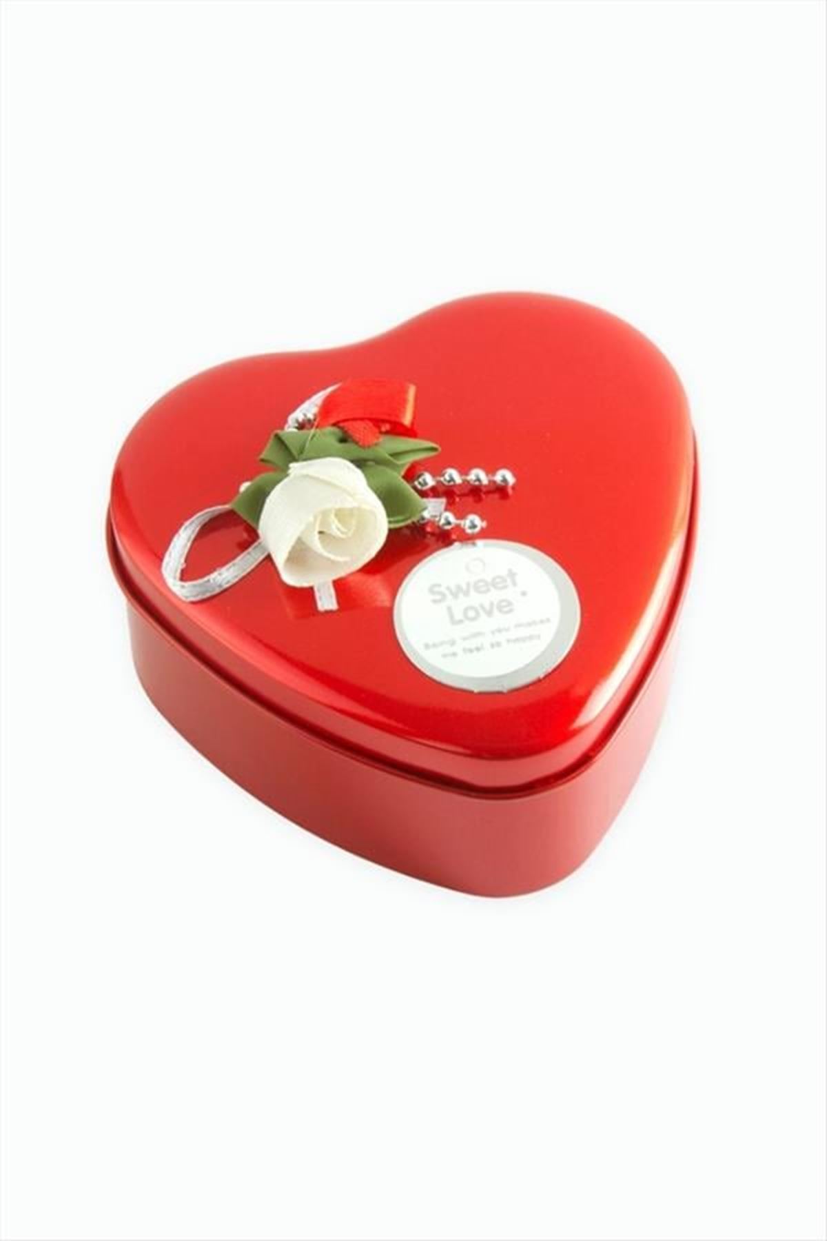 Kalp Boş Kırmızı Metal Kutu 9 cm - Kırmızı
