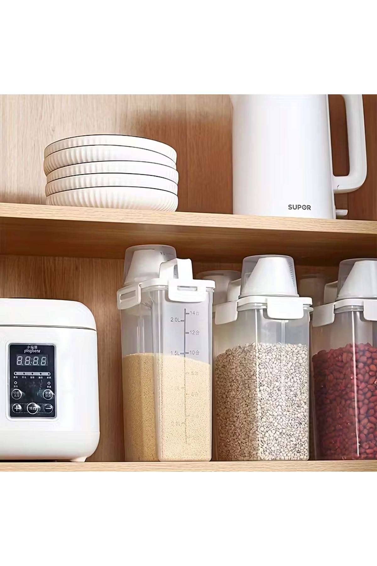 Ölçü Kabı Kapaklı Bakliyat Saklama Kabı - Kulplu Tasarım - 1800 ml