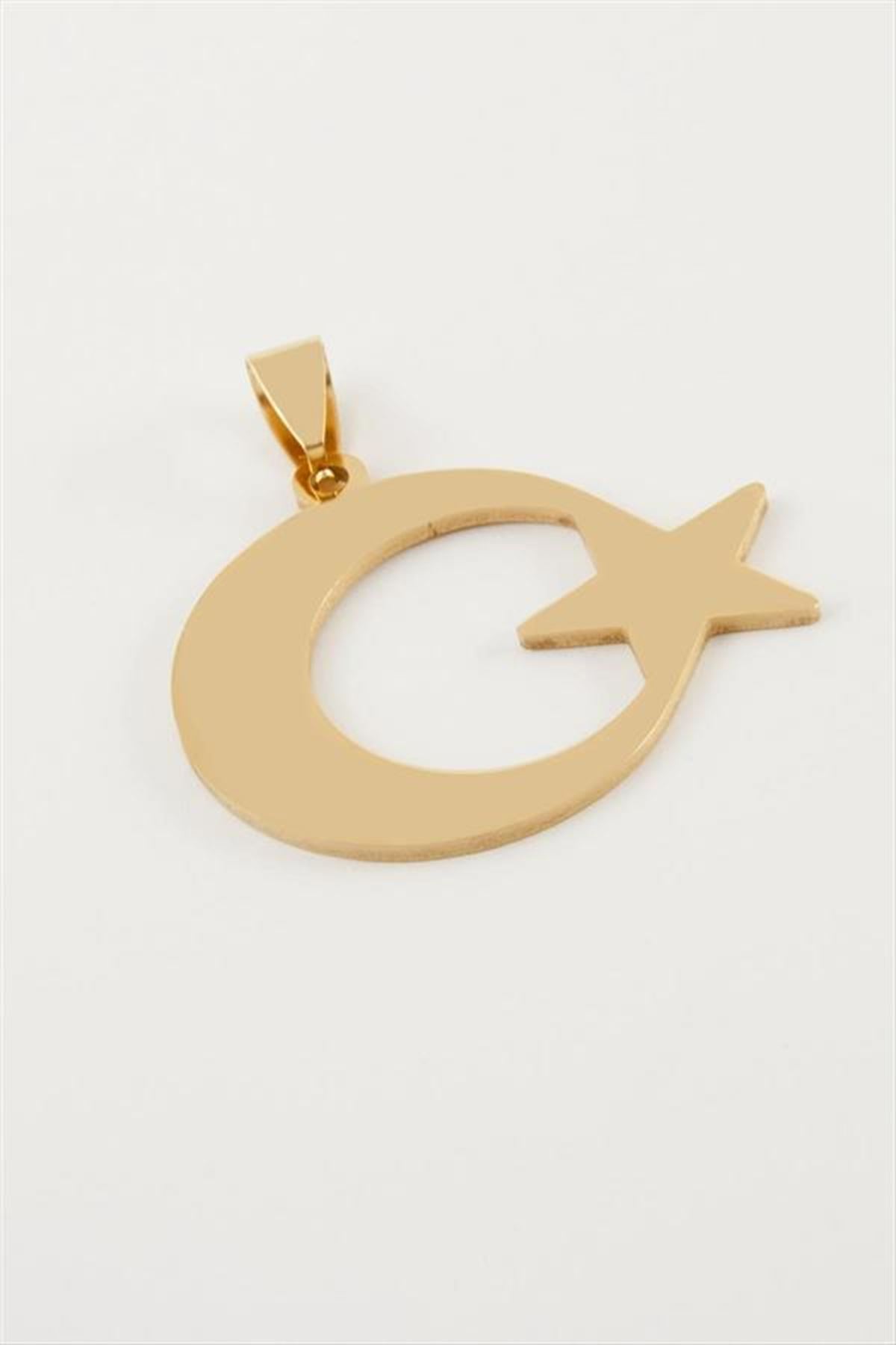 Ay Yıldız Çelik Kolye Ucu 2,5 cm - Sarı