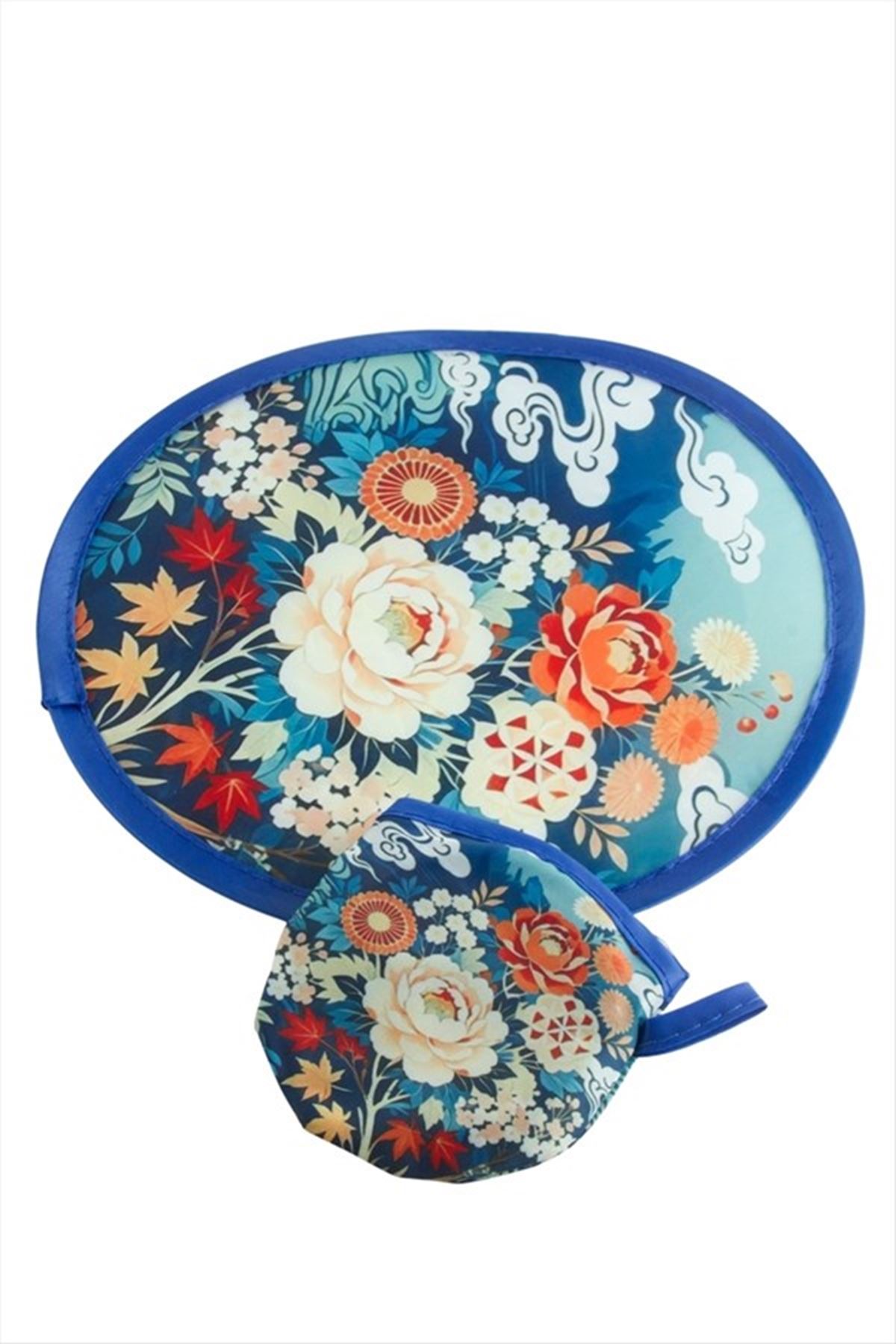 Çiçek Kore Yelpaze 20 cm - Mavi