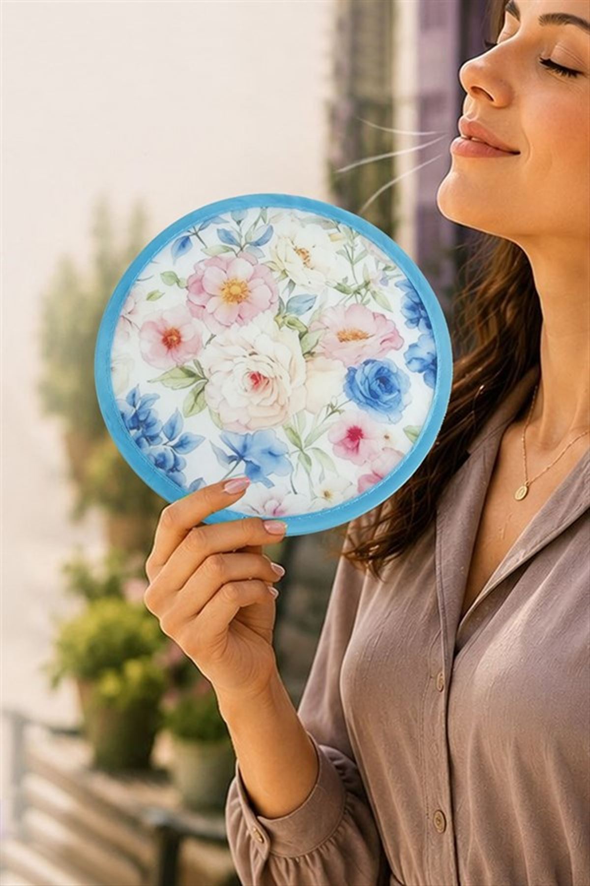Çiçek Kore Yelpaze 20 cm - Mavi