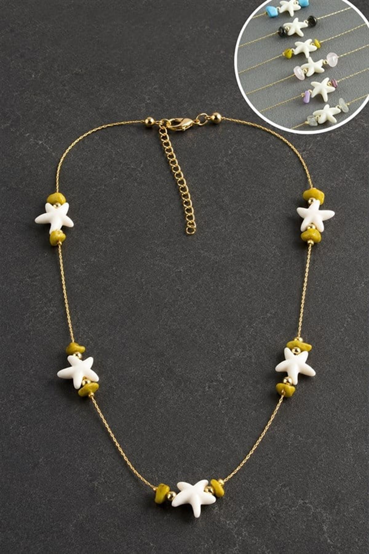 Deniz Yıldızı Kırık Doğaltaş Kolye - Mavi